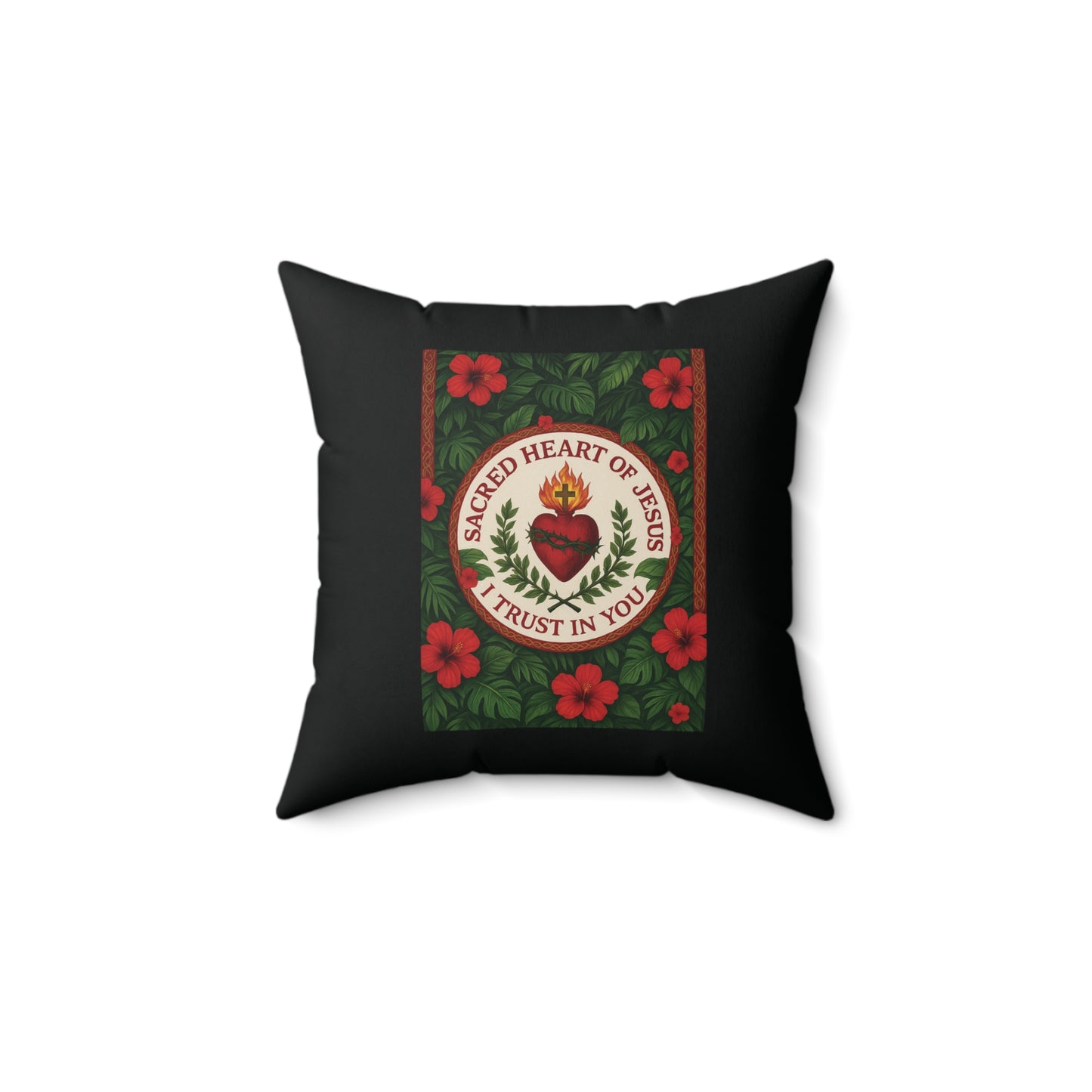 Religious Decorative Pillow - Accent Cushion, 4 Sizes / Sacred Heart of Jesus Prayer, Black