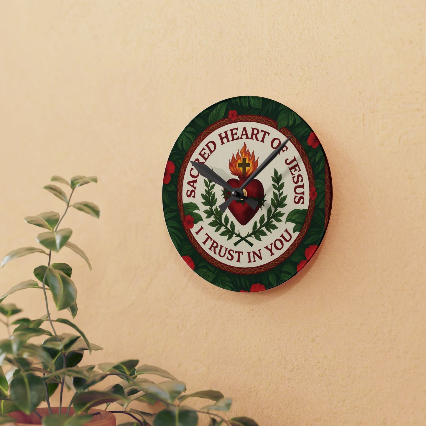 Religious Acrylic Wall Clock / Sacred Heart of Jesus Prayer