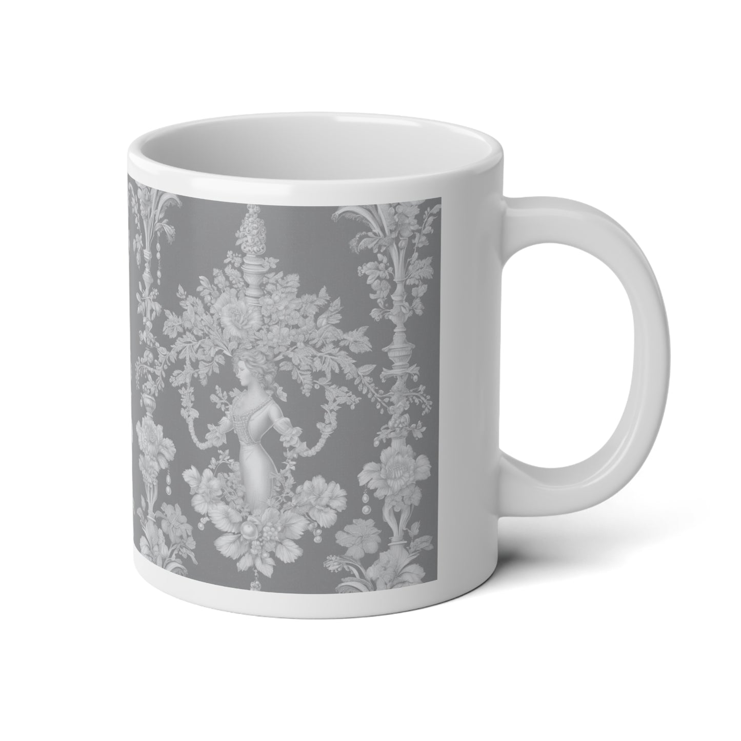 Jumbo Mug, 20oz, Pearl Lady Toile Slate | Tropical Coffee Cup