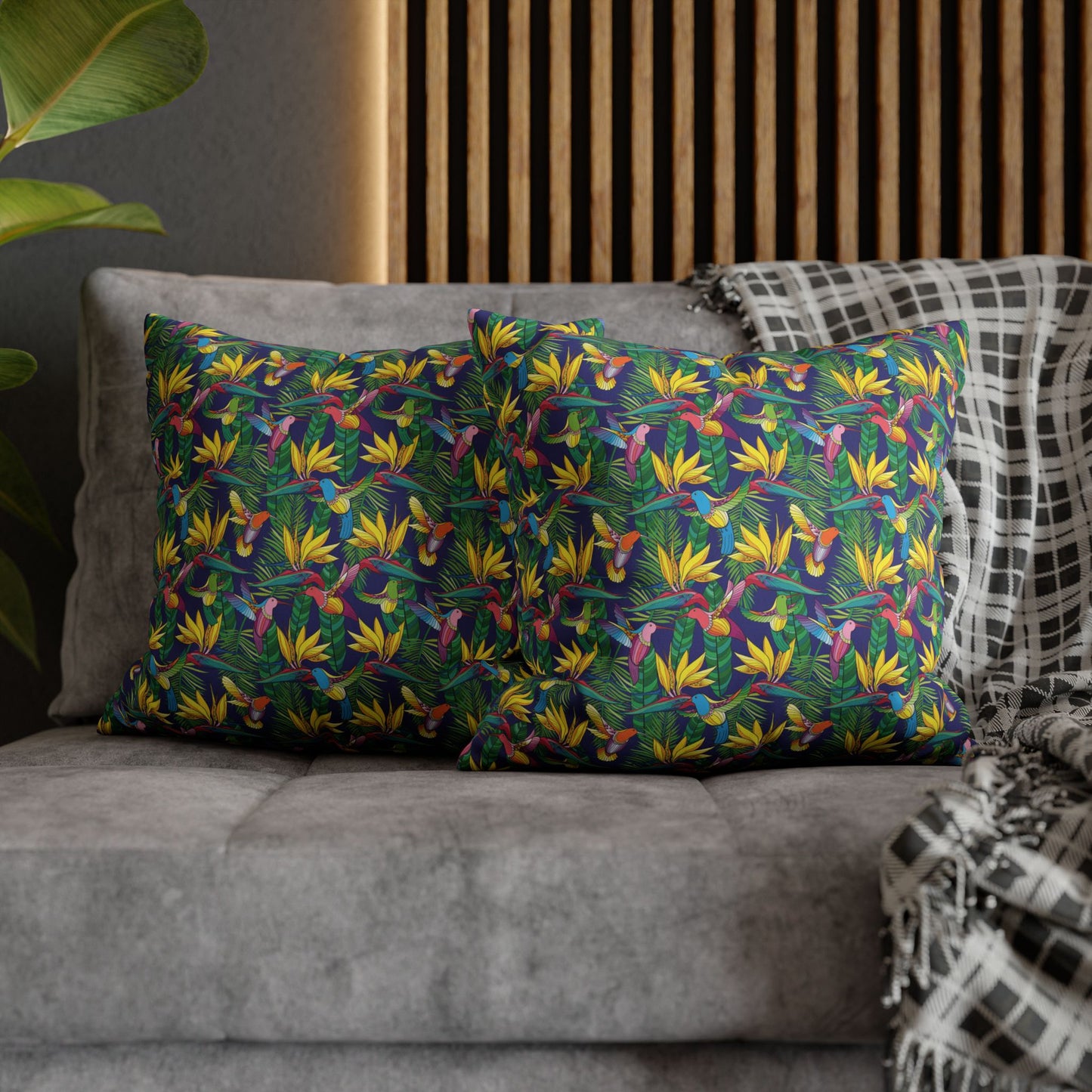 Faux Suede Square Pillowcase - Bird of Paradise Toile