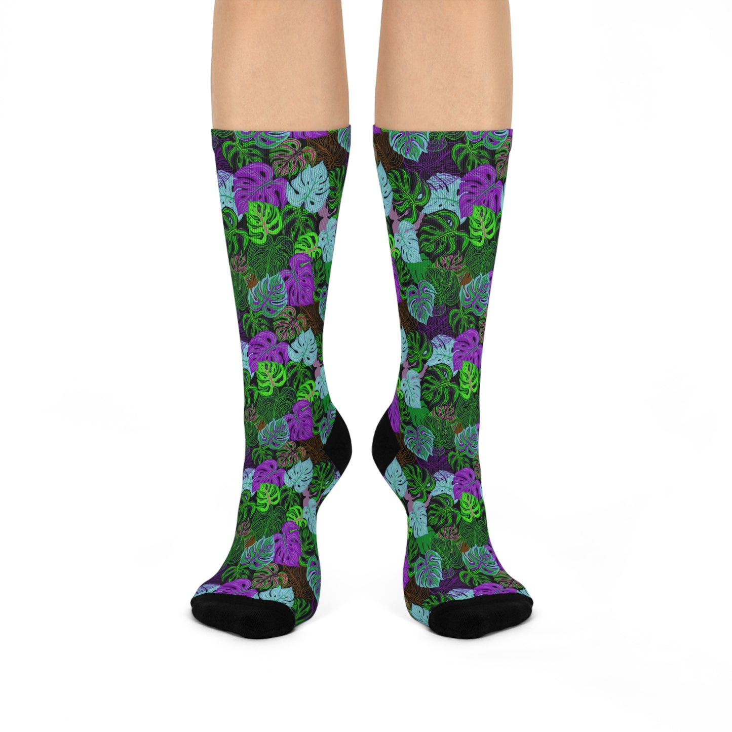 Cushioned Crew Socks - Monstera Party