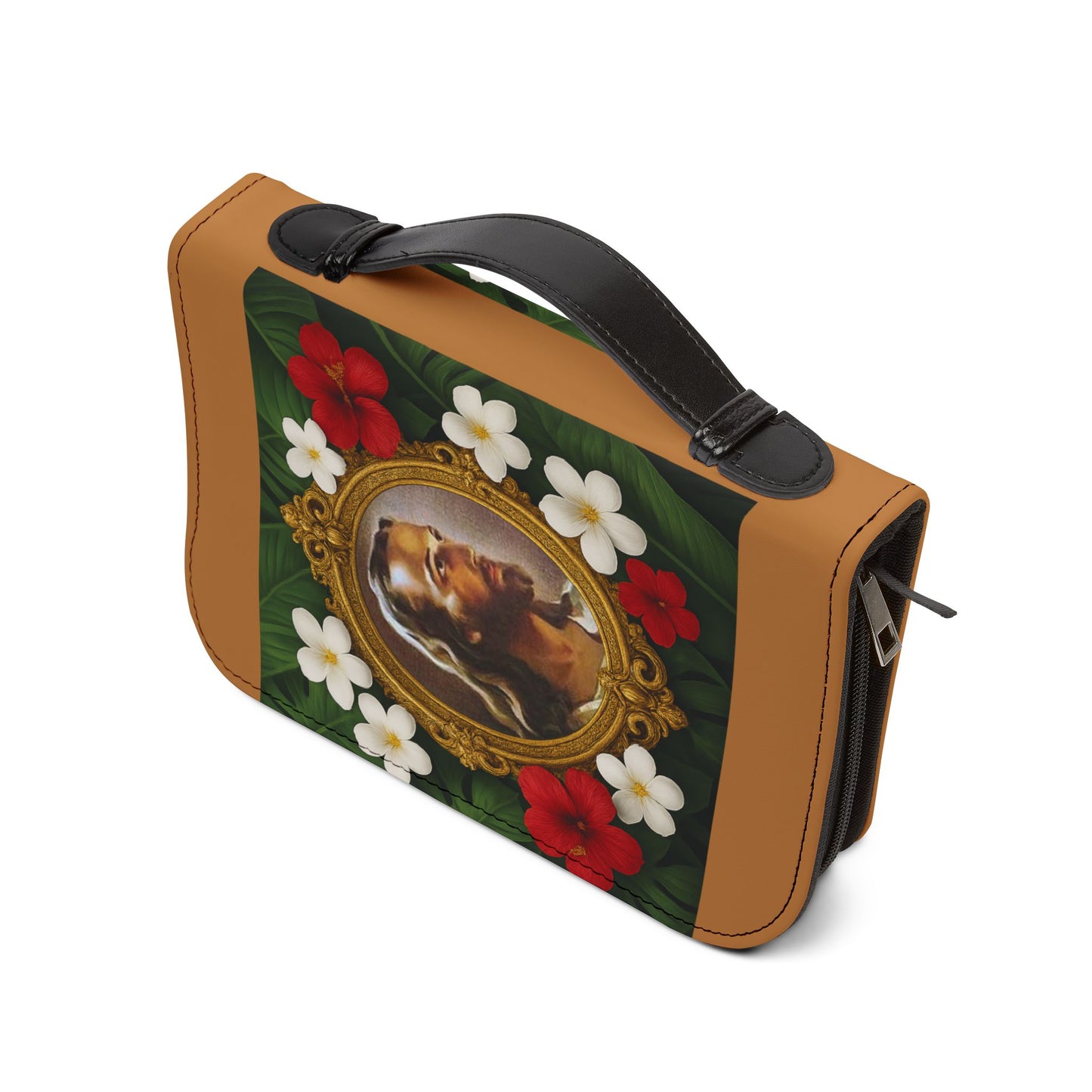Tropical Jesus Bible Cover, Lt. Brown / Floral Bible Protector, Church Accessories