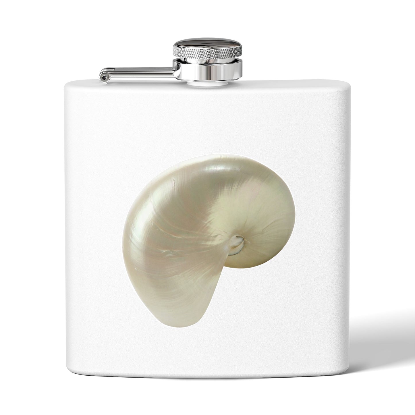 Tropical Stainless Steel 6 oz. Flask, Many Colors  – Real White Nautilus Shell