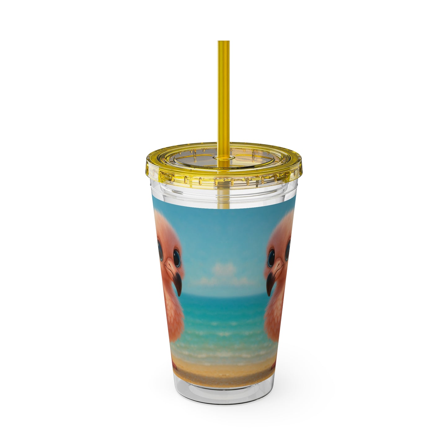 Tropical Tumbler with Straw | 16oz Colorful Travel Cup / Baby Flamingo