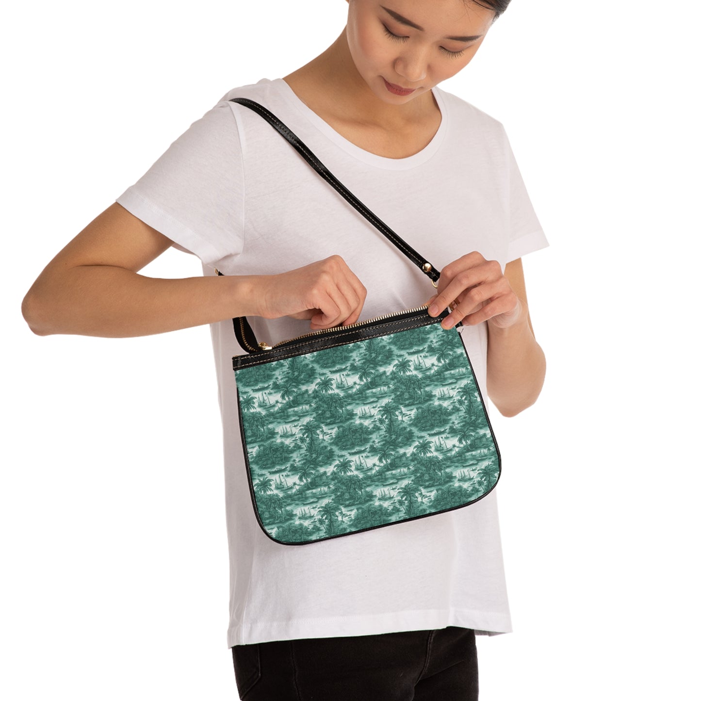 Tropical Small Shoulder Bag | Stylish Summer Crossbody Purse / Tropical Toile #1, Evergreen