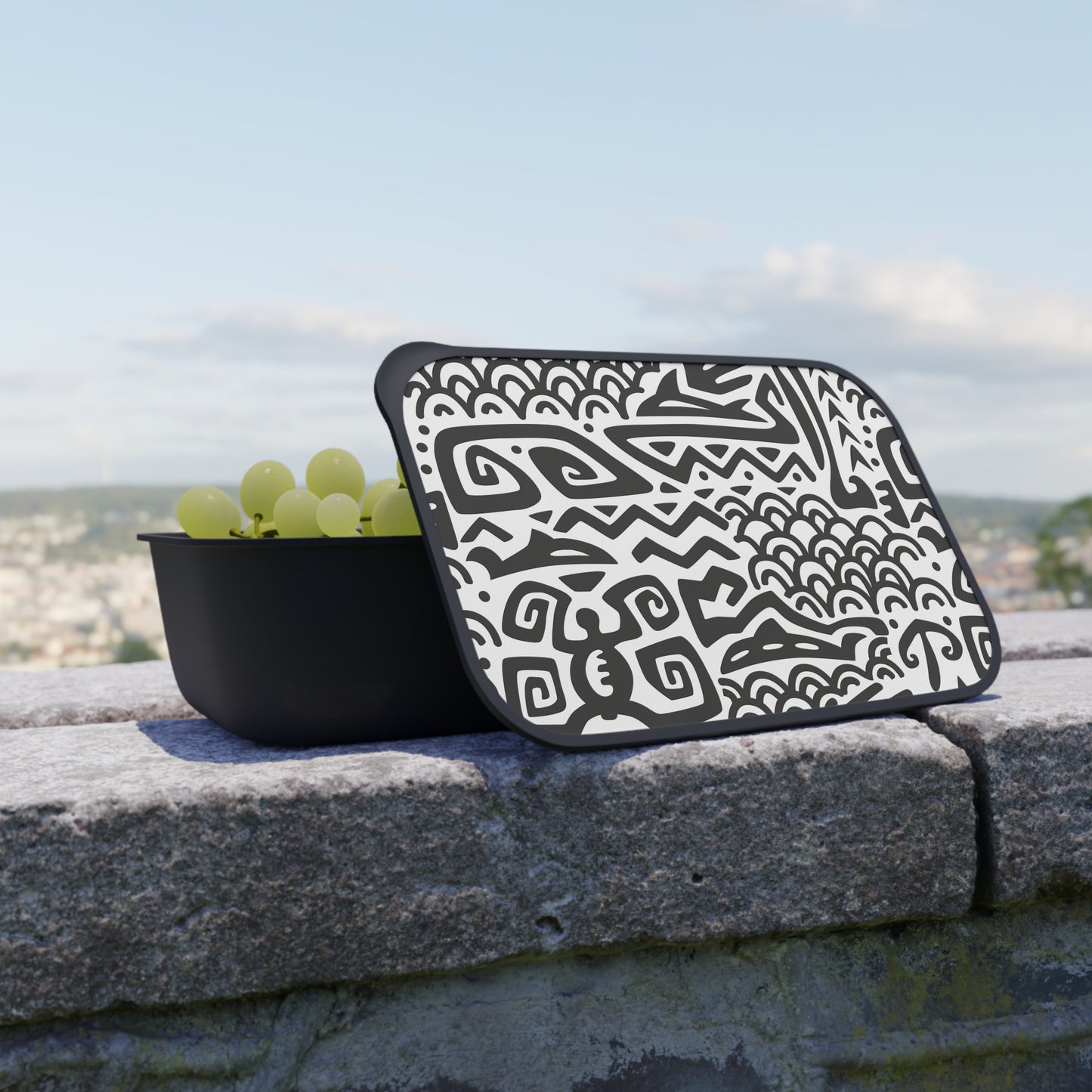 Bento Box with Utensils - Tiki Aztec Black