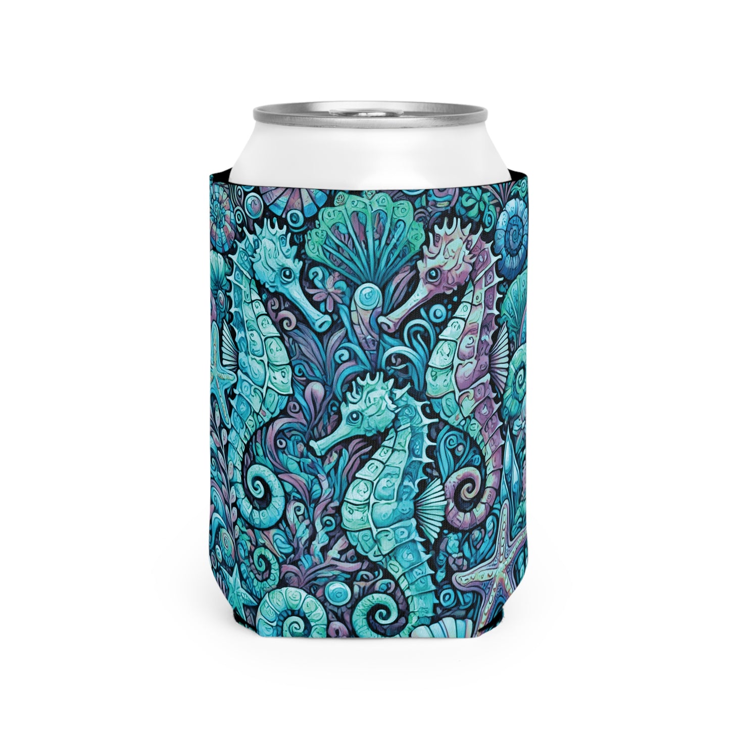 Seahorse Trio/Turquoise Can Cooler Sleeve - Perfect for Outdoor Picnics