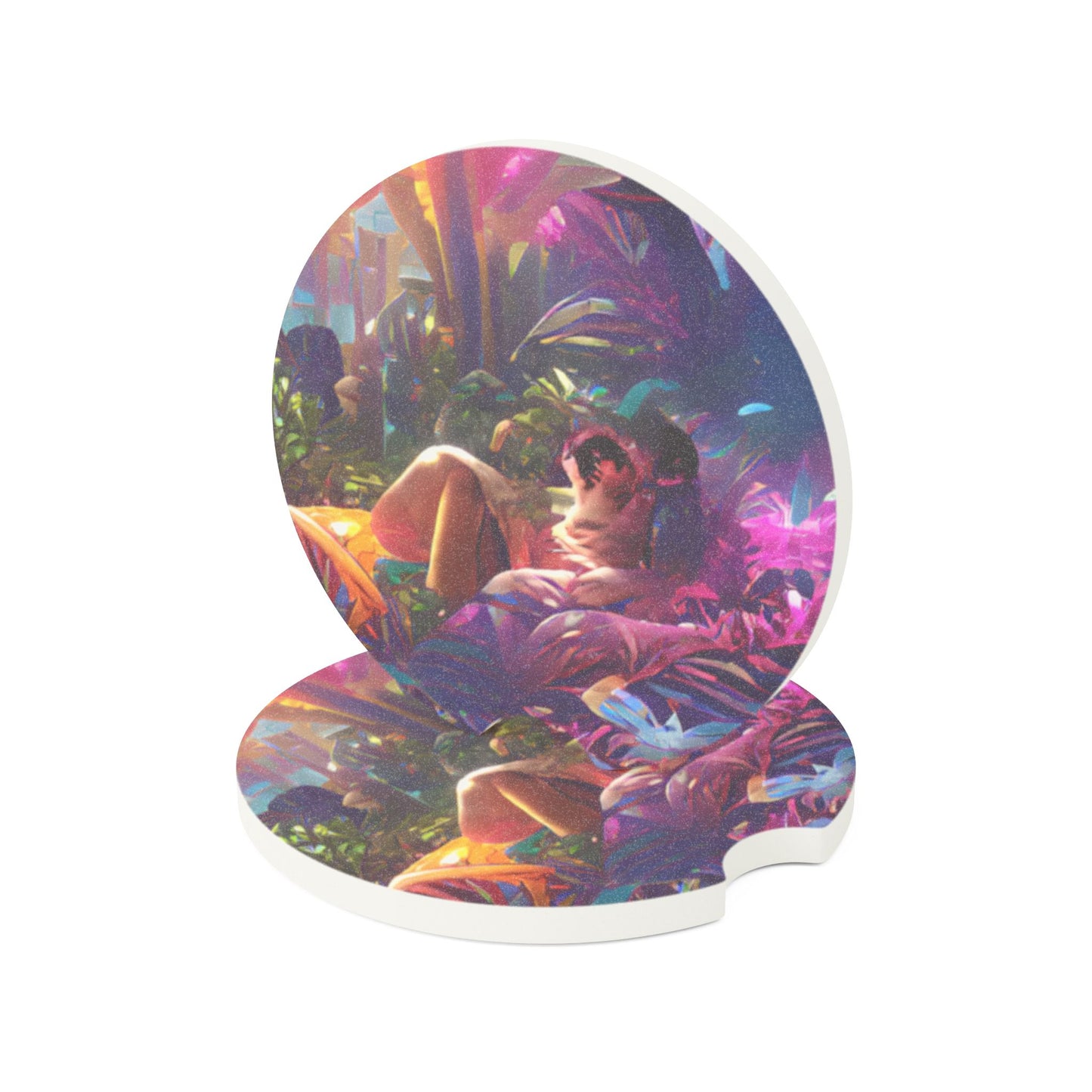 Soapstone Car Coaster - Midnight Kiss in Tropical Garden