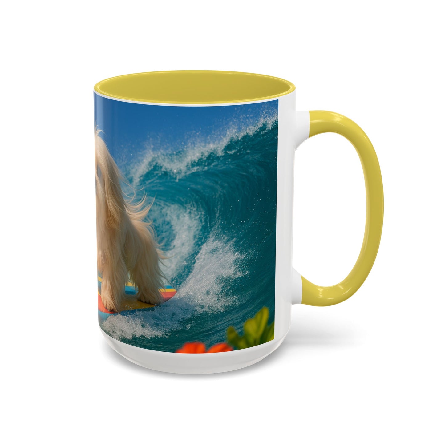 Vibrant Beach Coffee Mug - 11oz & 15oz / Puppy Ariel the Dog Surfer