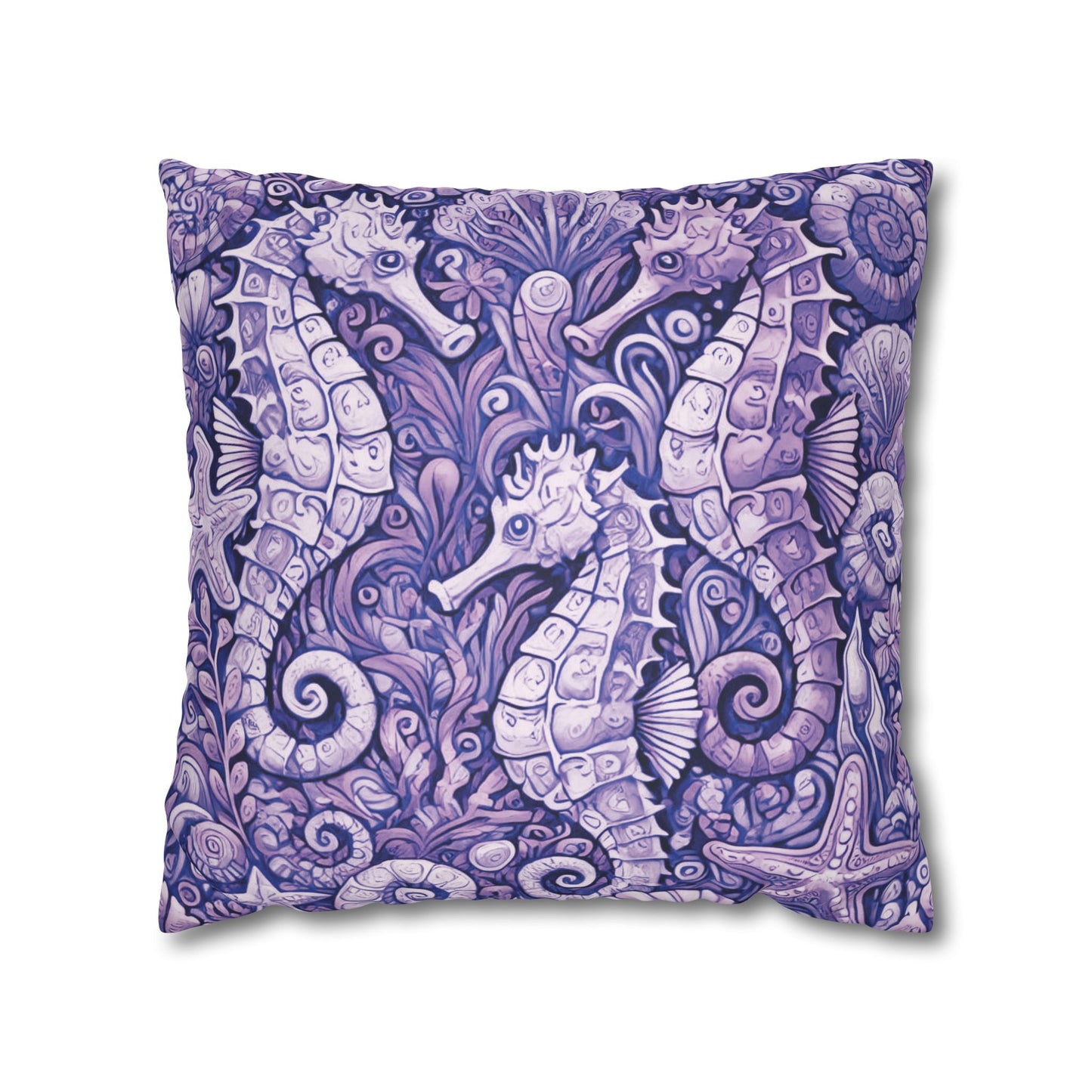 Faux Suede Square Pillowcase - Seahorse Trio, Amethyst
