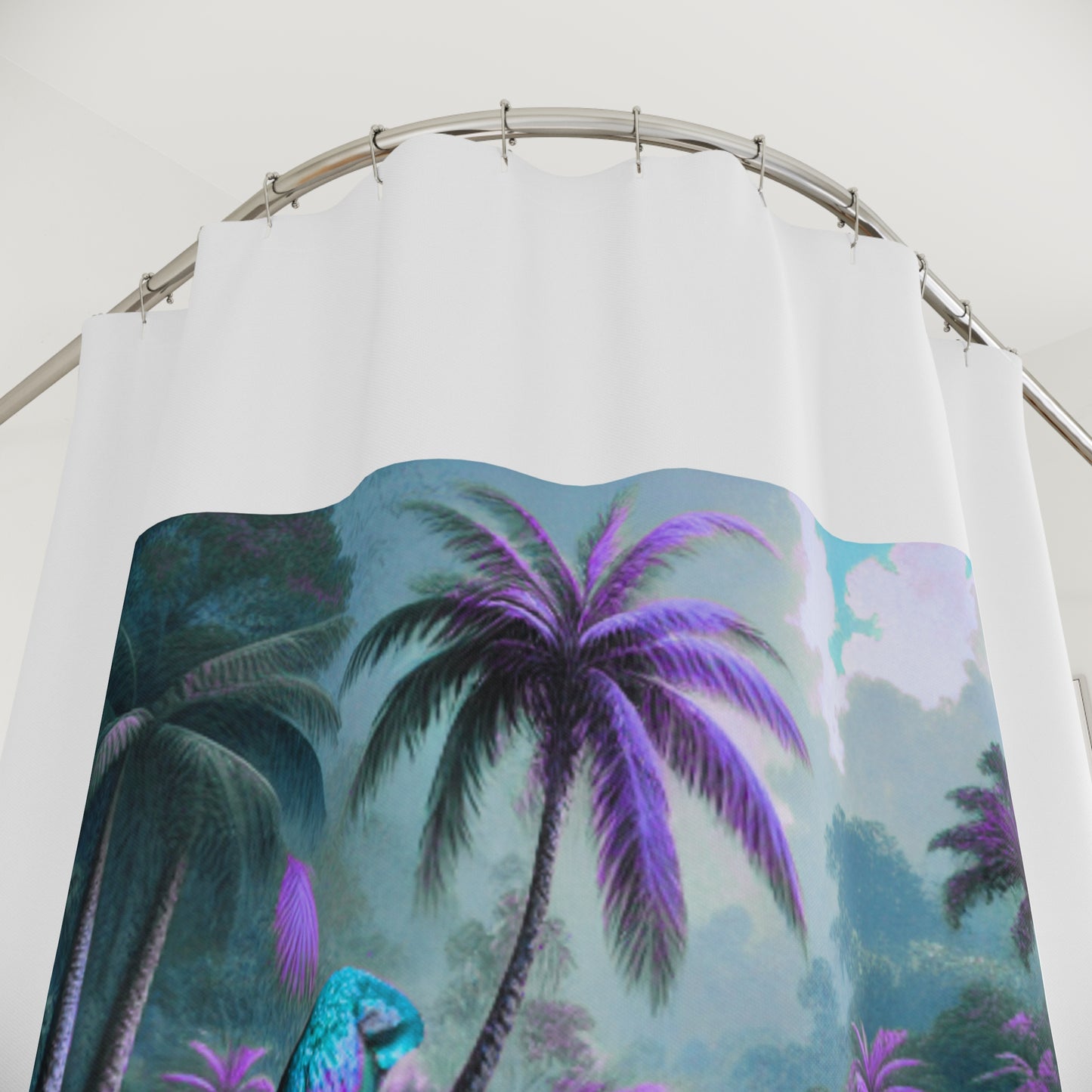 Tropical Shower Curtain - Rainforest Bathroom Decor / Sleeping Beauty Parrot Fantasy, White