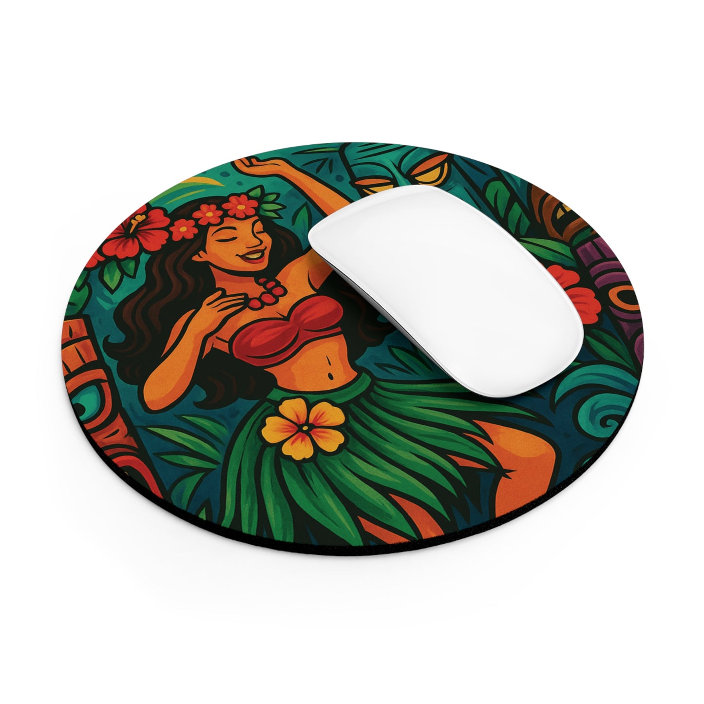 Tropical Mouse Pad, 2 Shapes - Beach Vibes for Home Office & Gamer / Tiki Hawaiian Dancer