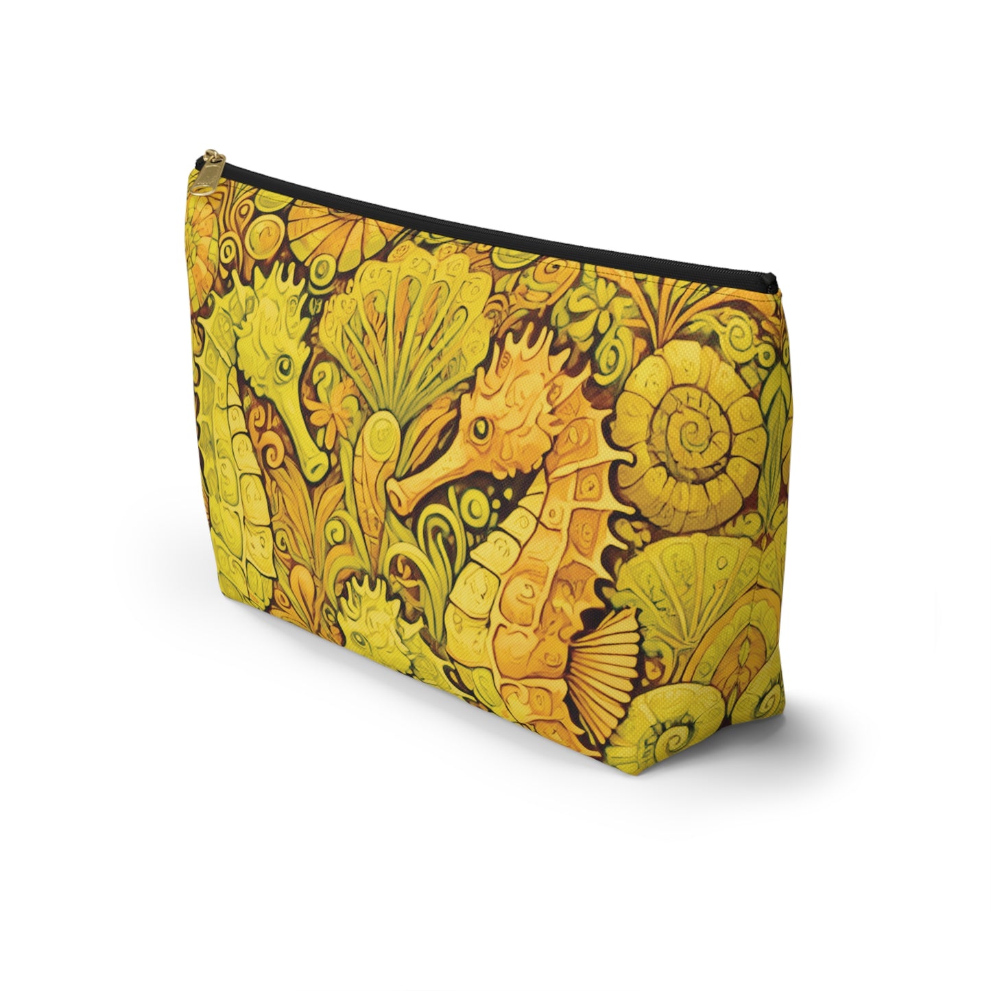 Tropical Accessory Pouch, 2 sizes | Makeup Bag | Perfect for Travel & Everyday Use / Seahorse Trio, Yellow