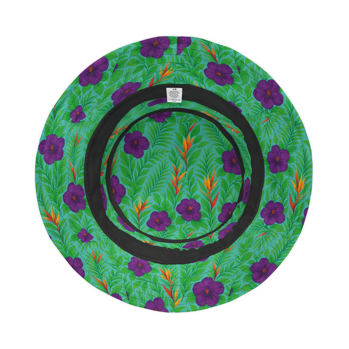 Tropical Polyester Bucket Hat, 2 Sizes - Midnight Flower Green