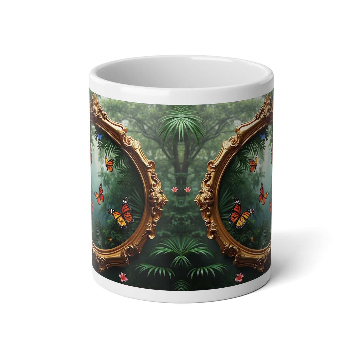 Jumbo Mug, 20oz, Framed Monarch Butterfly Gathering | Tropical Coffee Cup