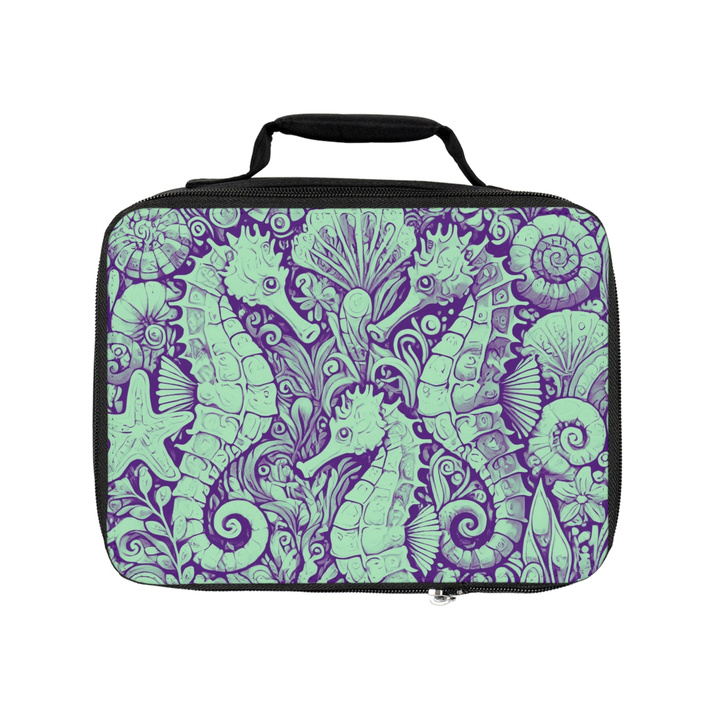 Seahorse Trio/Minty Lunch Bag - Eco-Friendly Insulated Tote, Adult and Child Lunchbox / Perfect for Picnics, Beach Outings