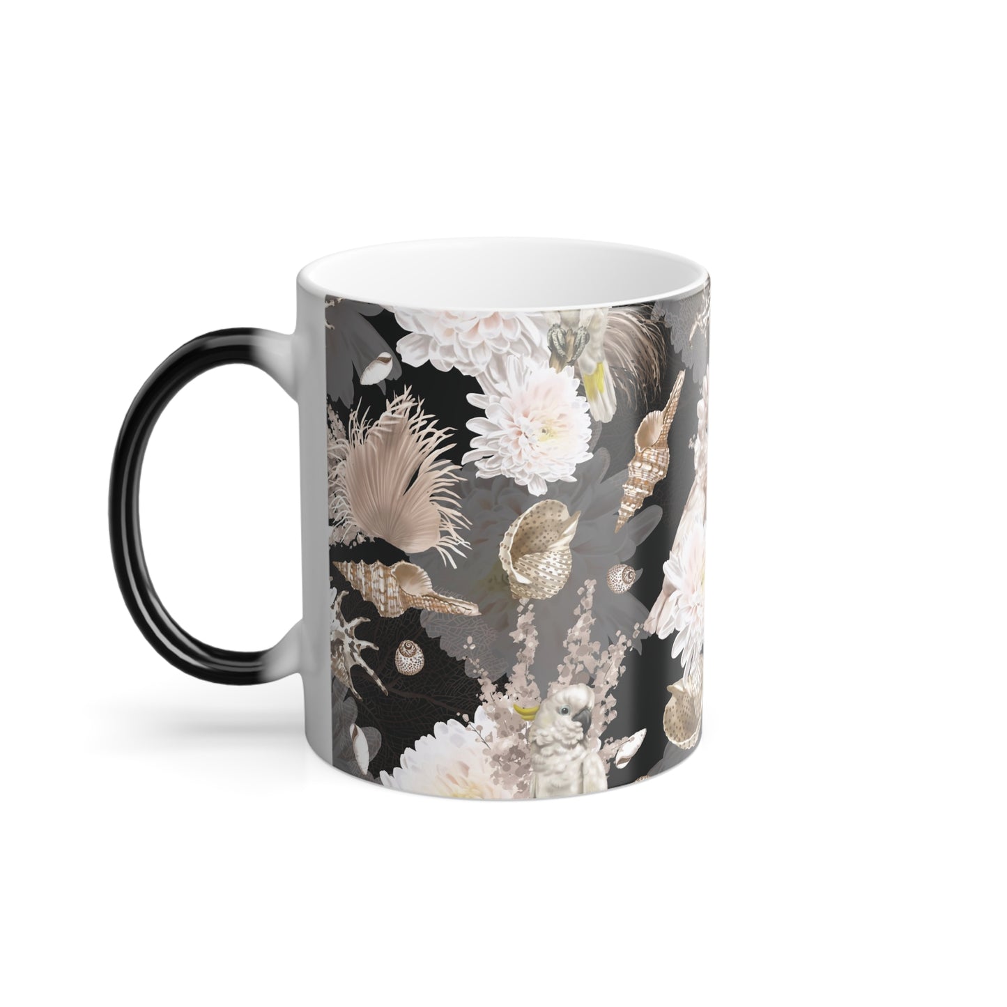 Color Morphing Mug, 11oz, Parrots, Flowers and Seashells