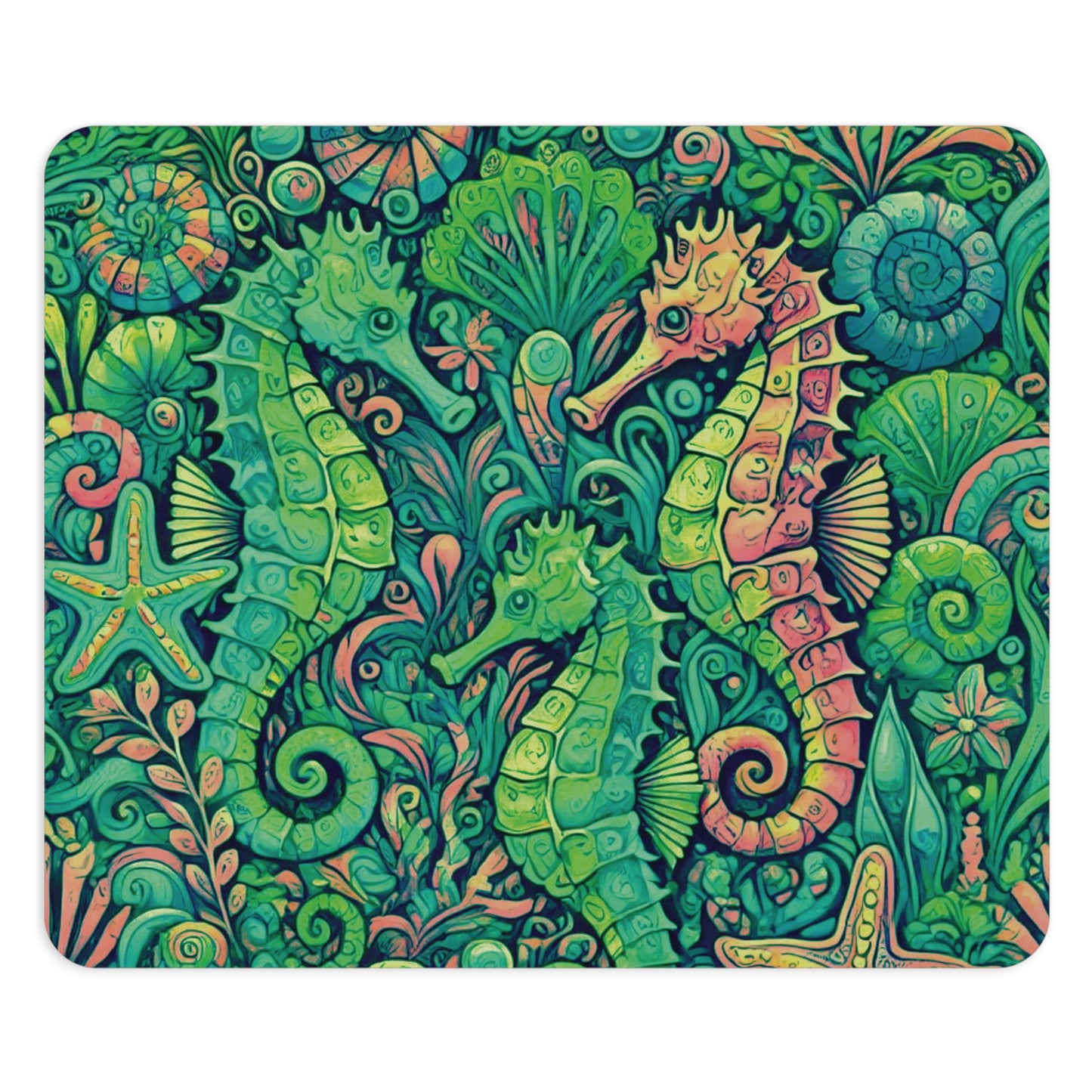 Tropical Mouse Pad, 2 Shapes - Beach Vibes for Home Office & Gamer / Seahorse Trio, Lime