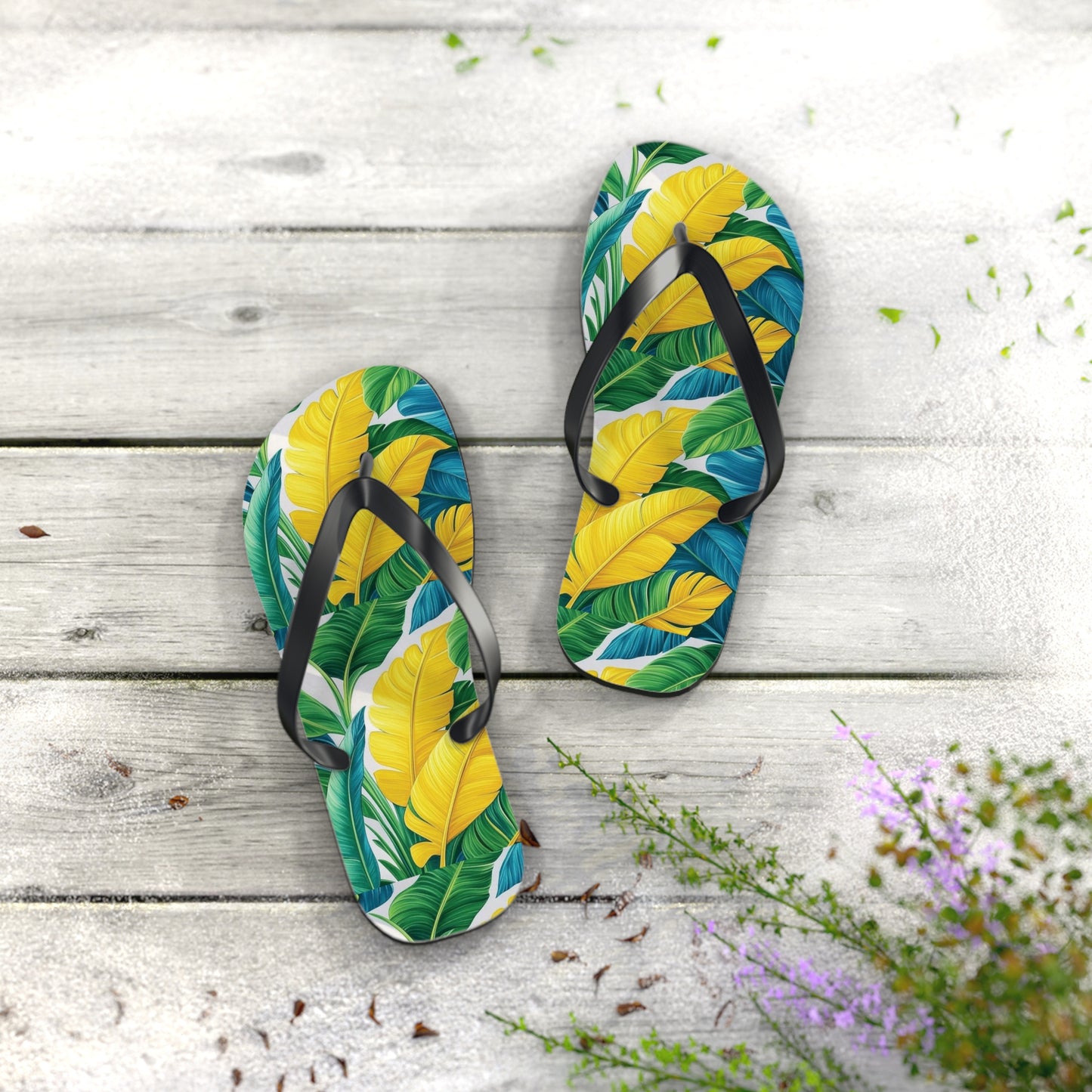 Flip Flops - Yellow Tropical Leaves
