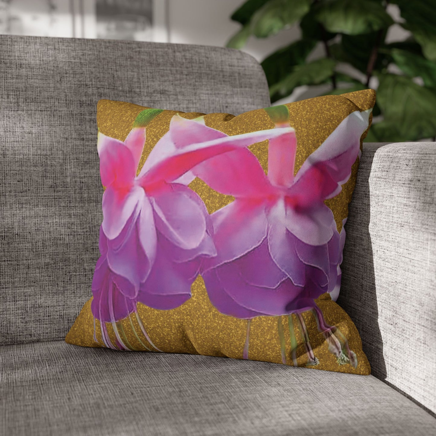 Faux Suede Square Pillowcase - Two Fuchsias, Gold Dust