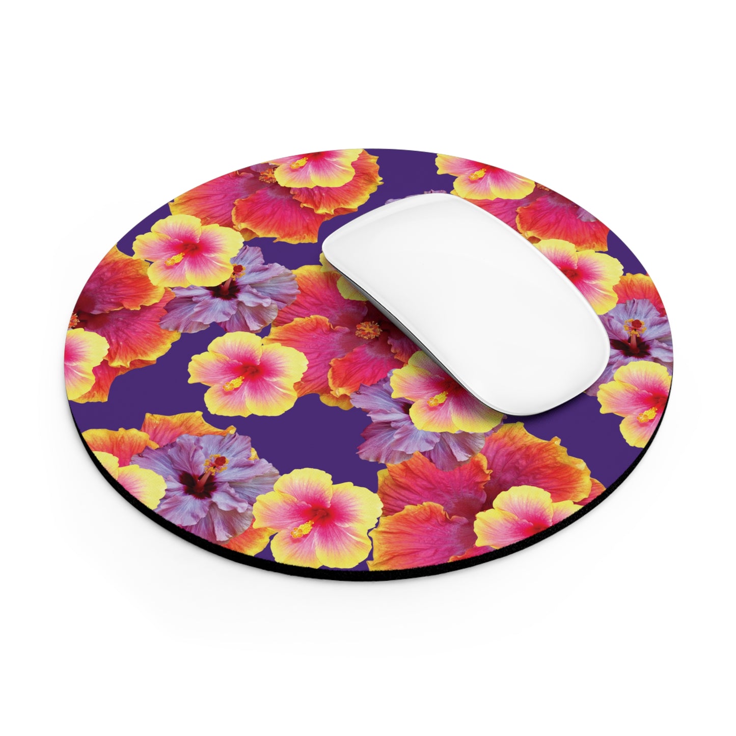 Tropical Mouse Pad, 2 Shapes - Floral Vibes for Home Office & Gamer / Hibiscua Mix, Purple