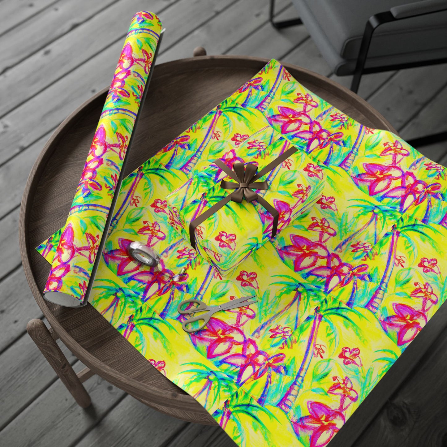 Wrapping Paper - Tropical Gift Wrap for All Occasions, 3 Sizes/2 Finishes / Tropical Doodles, Yellow