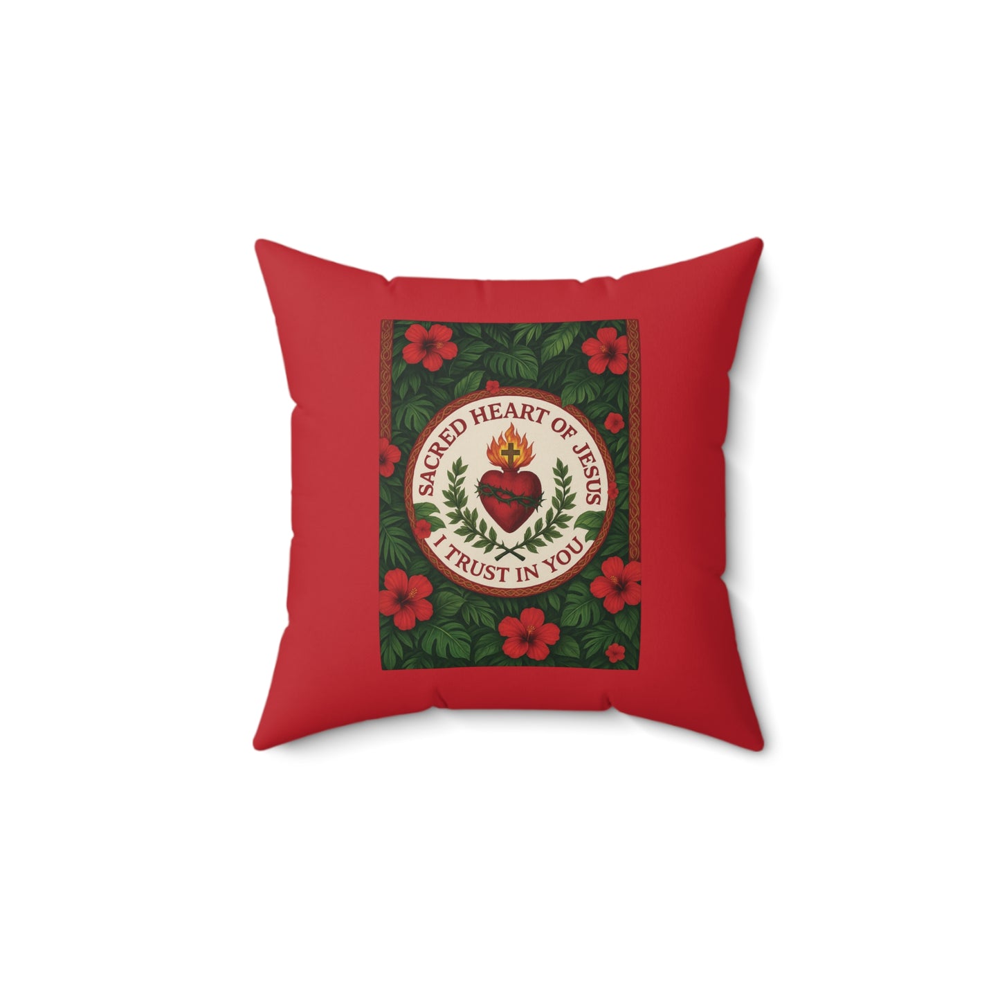 Religious Decorative Pillow - Accent Cushion, 4 Sizes / Sacred Heart of Jesus Prayer, Red