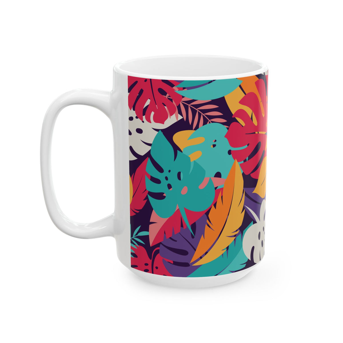 Ceramic White Mug - Colorful Rainforest Plants
