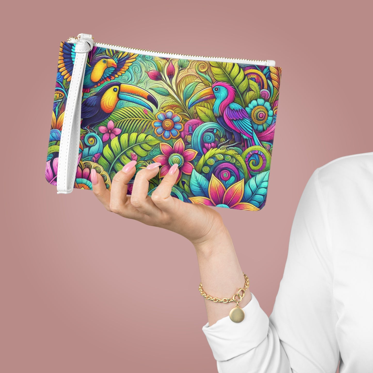 Tropical Faux Leather Clutch Bag - Perfect for Beach Adventures & Summer Vacations / Rainforest Music