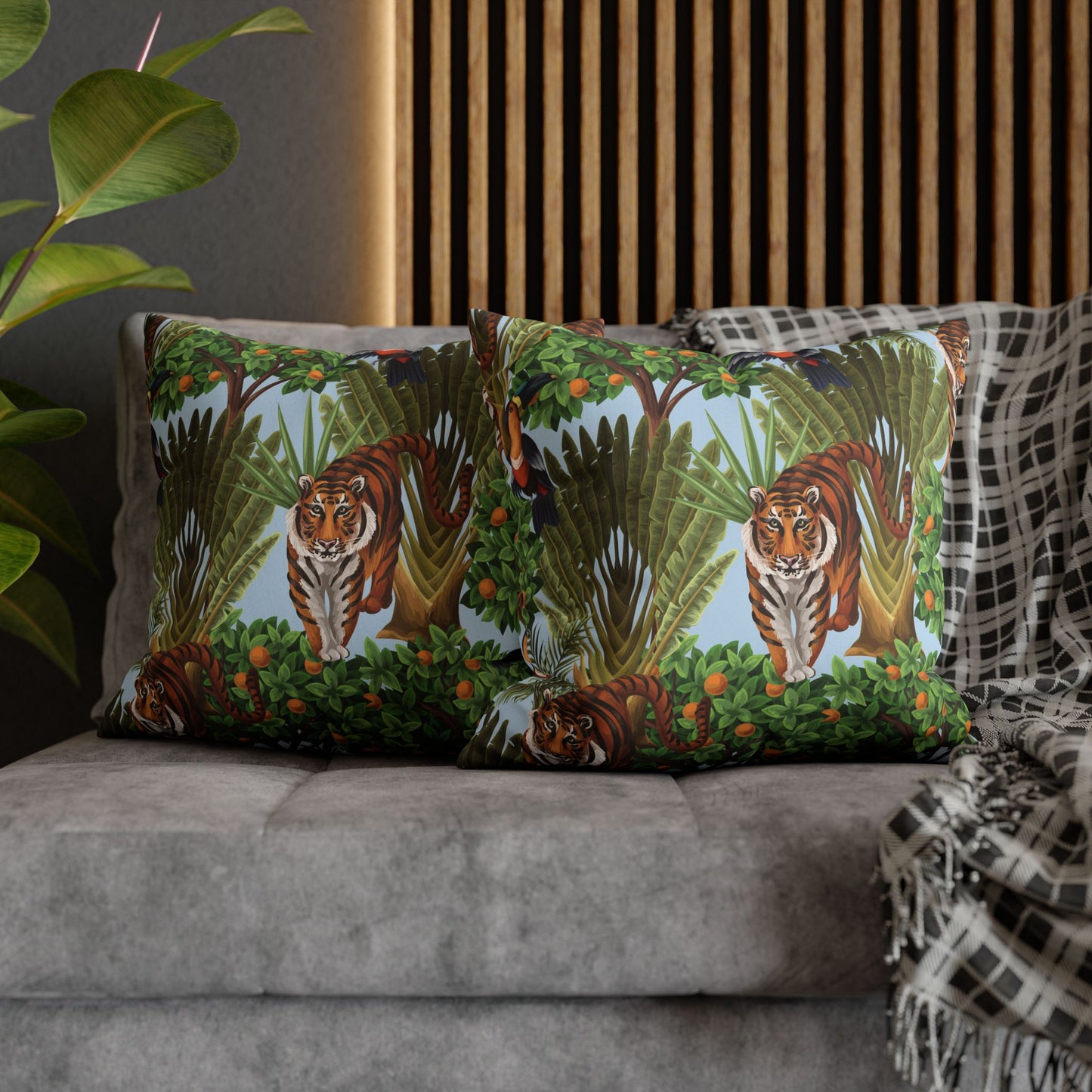 Faux Suede Square Pillowcase - Tiger Haven Blue