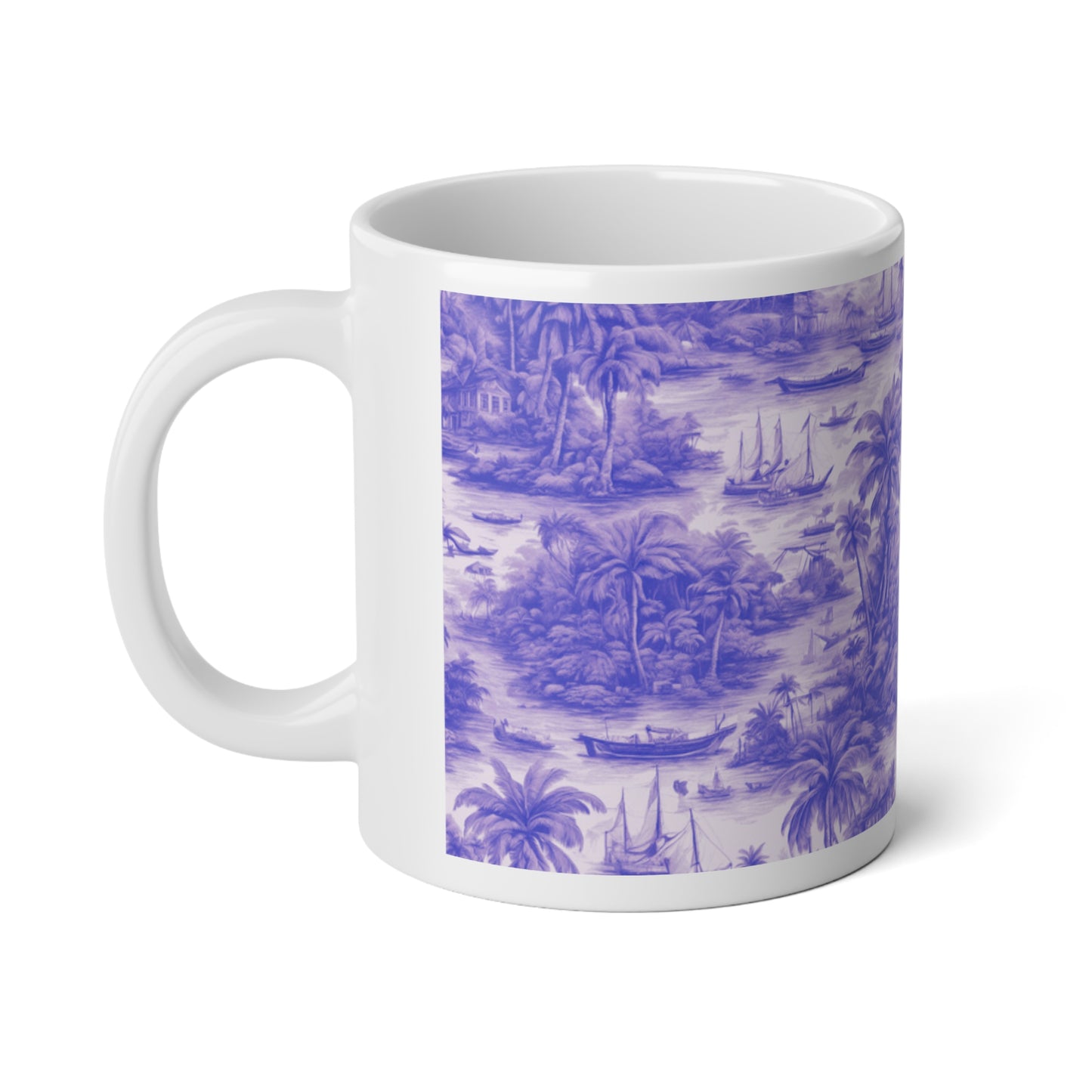 Jumbo Mug, 20oz, Tropical Toile, Purple | Tropical Coffee Cup, Gift for Ocean Lovers