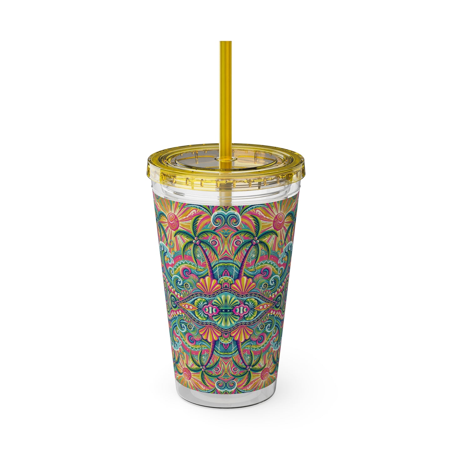 Tropical Tumbler with Straw | 16oz Colorful Travel Cup / Kaleido Bay