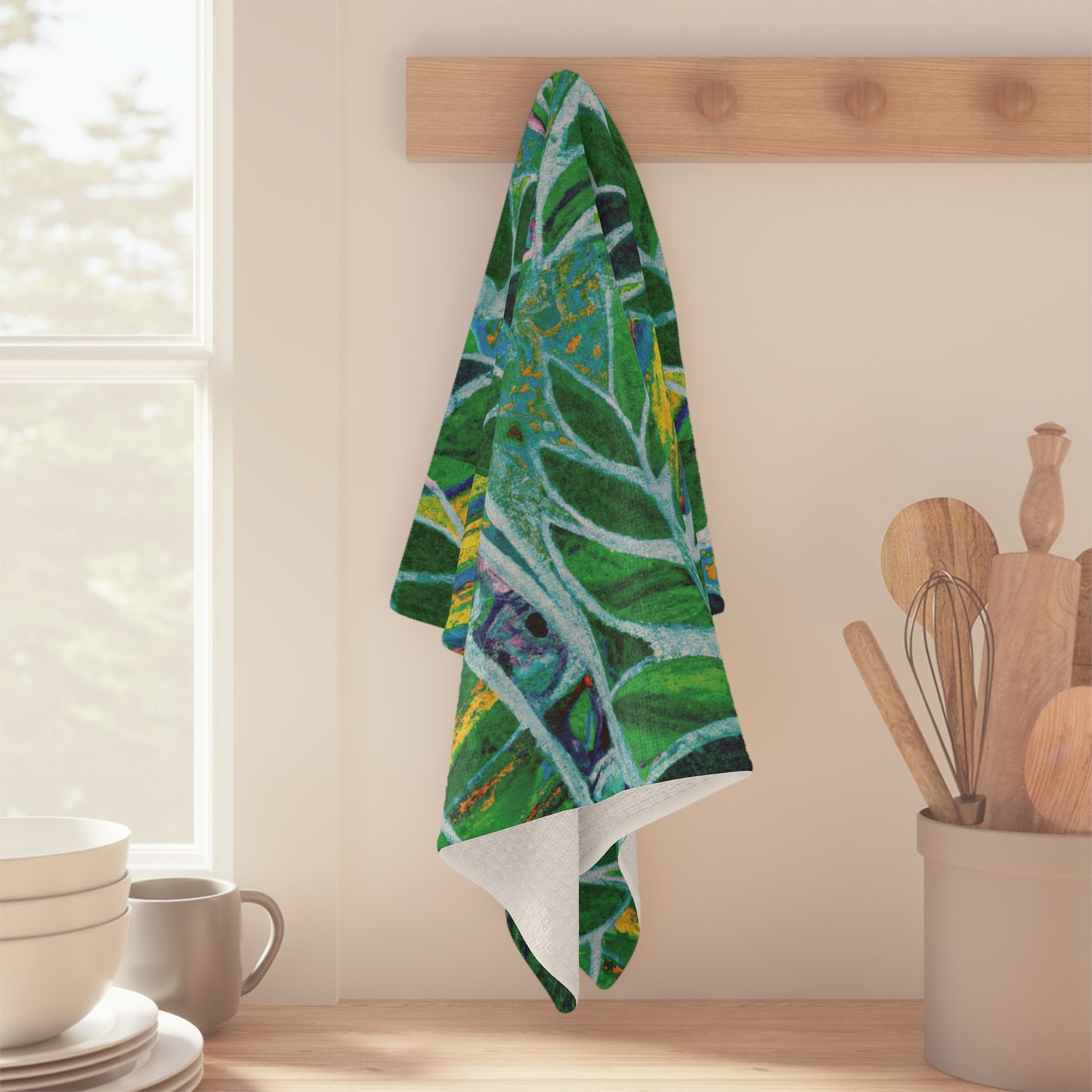 Microfiber Coffee/Tea Towel — Botanical Amazon Whimsy, green