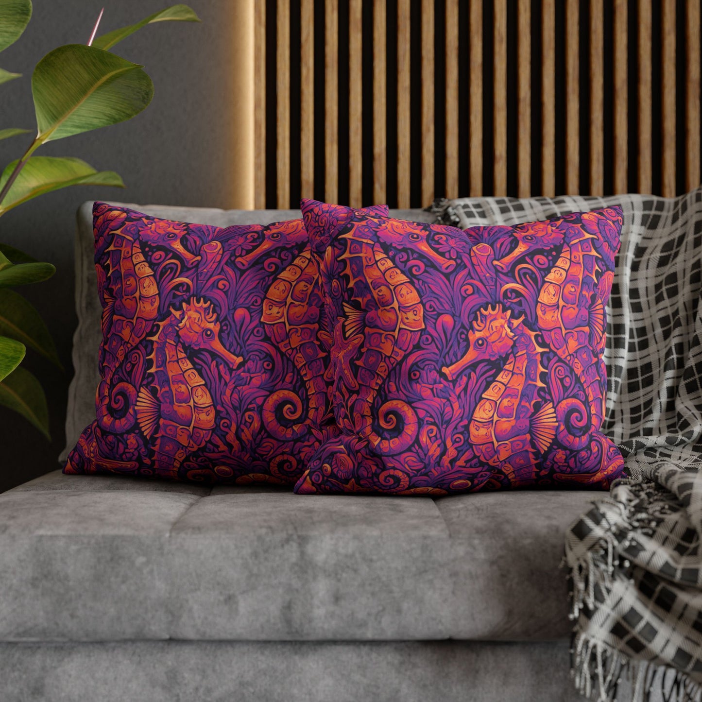 Faux Suede Square Pillowcase - Seahorse Trio, Heatwave