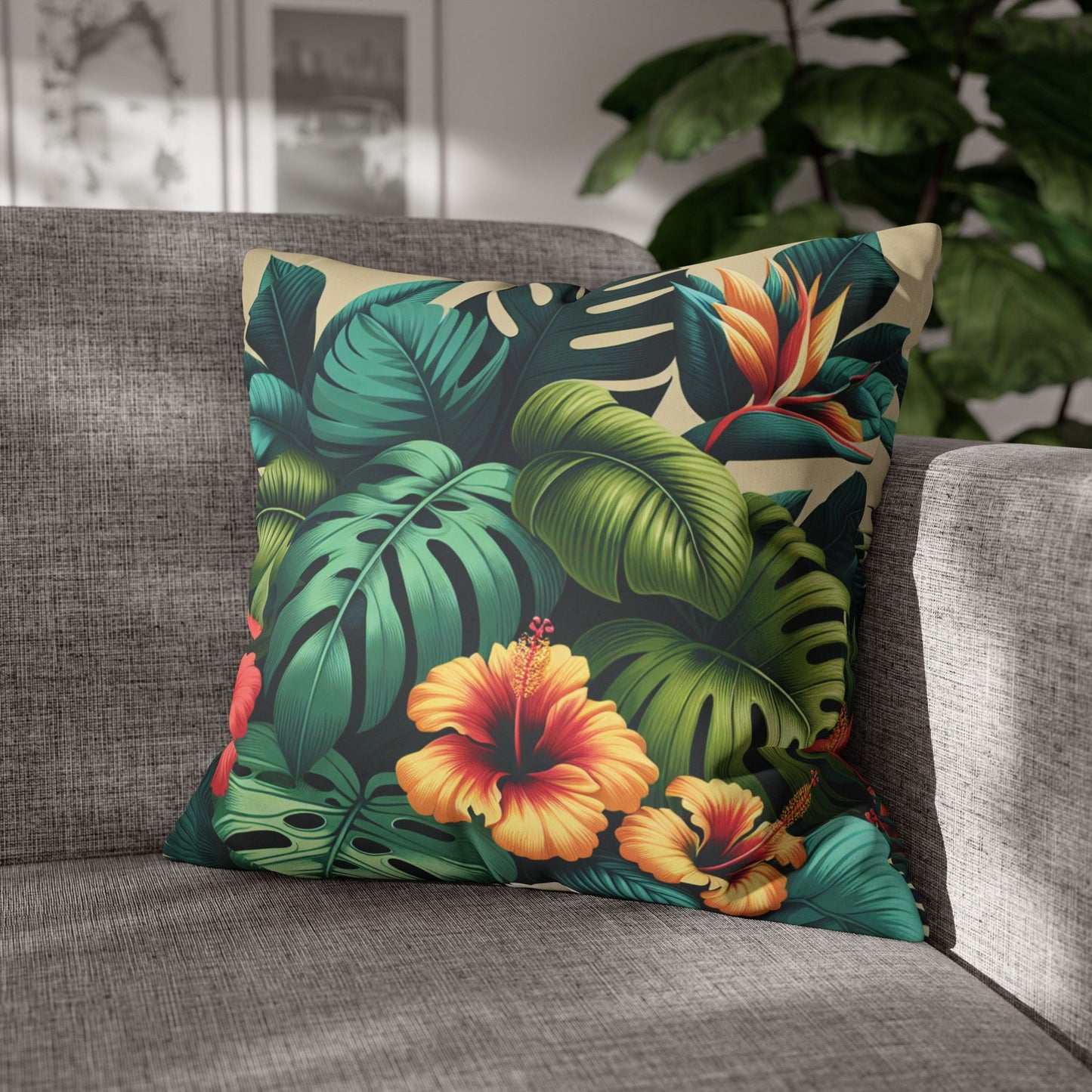 Faux Suede Square Pillowcase - Exotic Flora