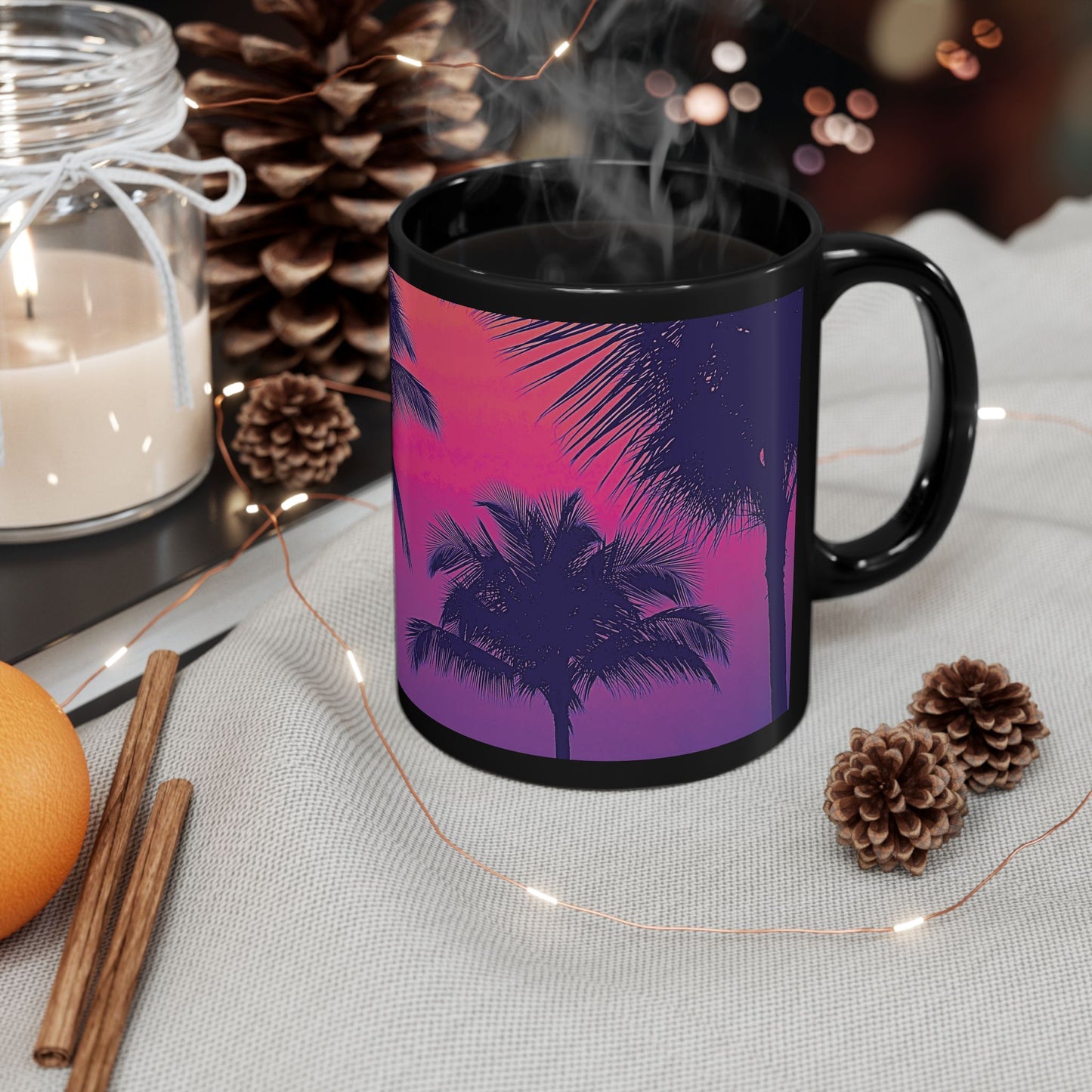 Black Coffee Mug - Palm Glow, Heatwave