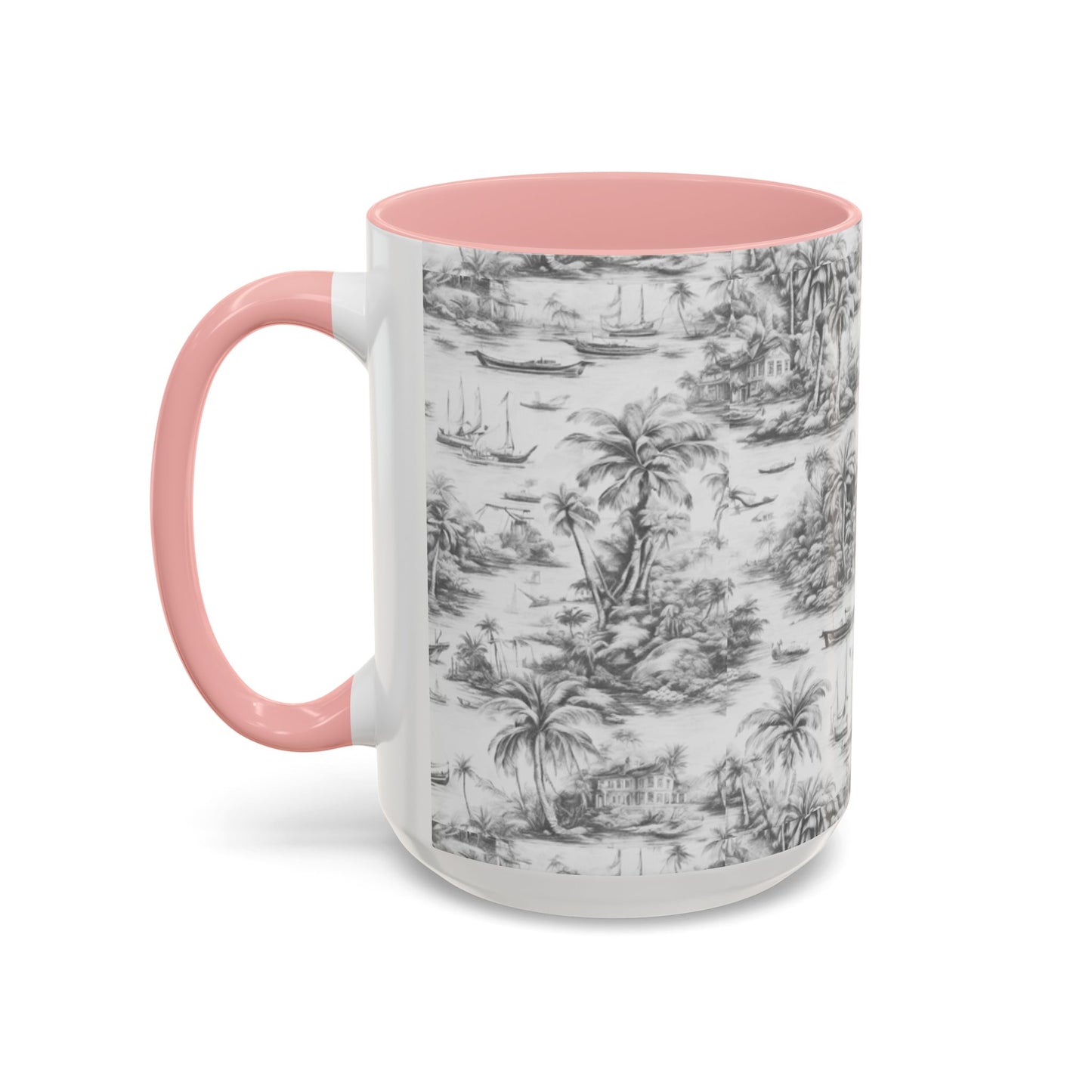 Accent Coffee Mug (11, 15oz), 8 Colors - Tropical Toile #1, soft black