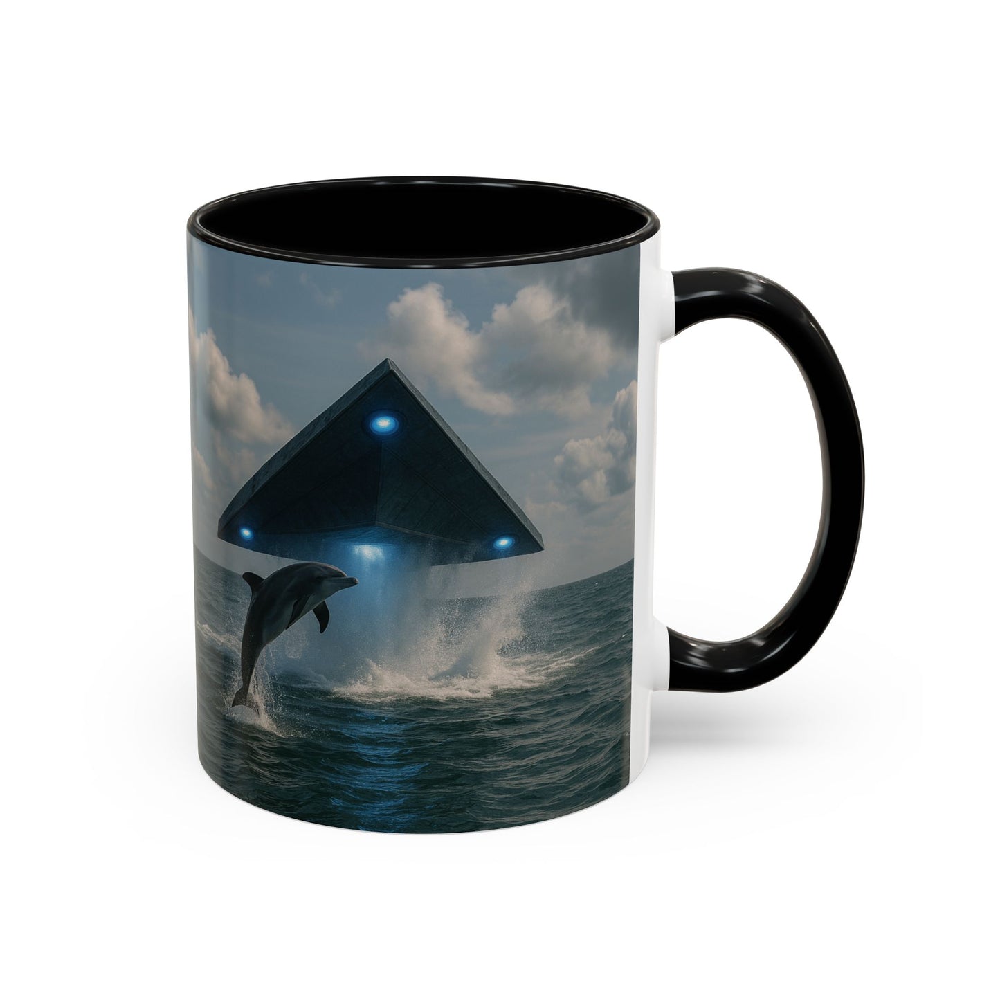 Accent Coffee Mug (11, 15oz), 8 Colors - UFO and Dolphin