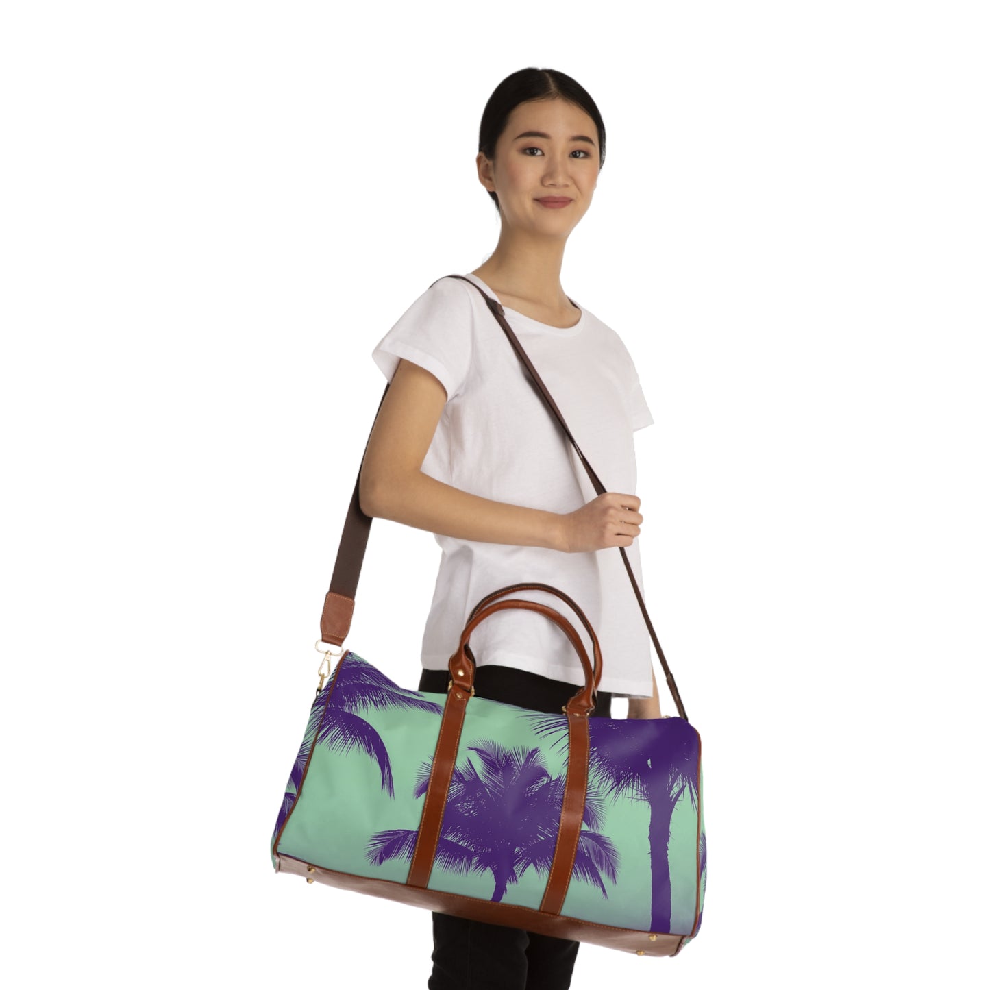 Tropical Waterproof Travel Bag - Perfect for Beach Getaways / Palm Glow, Minty