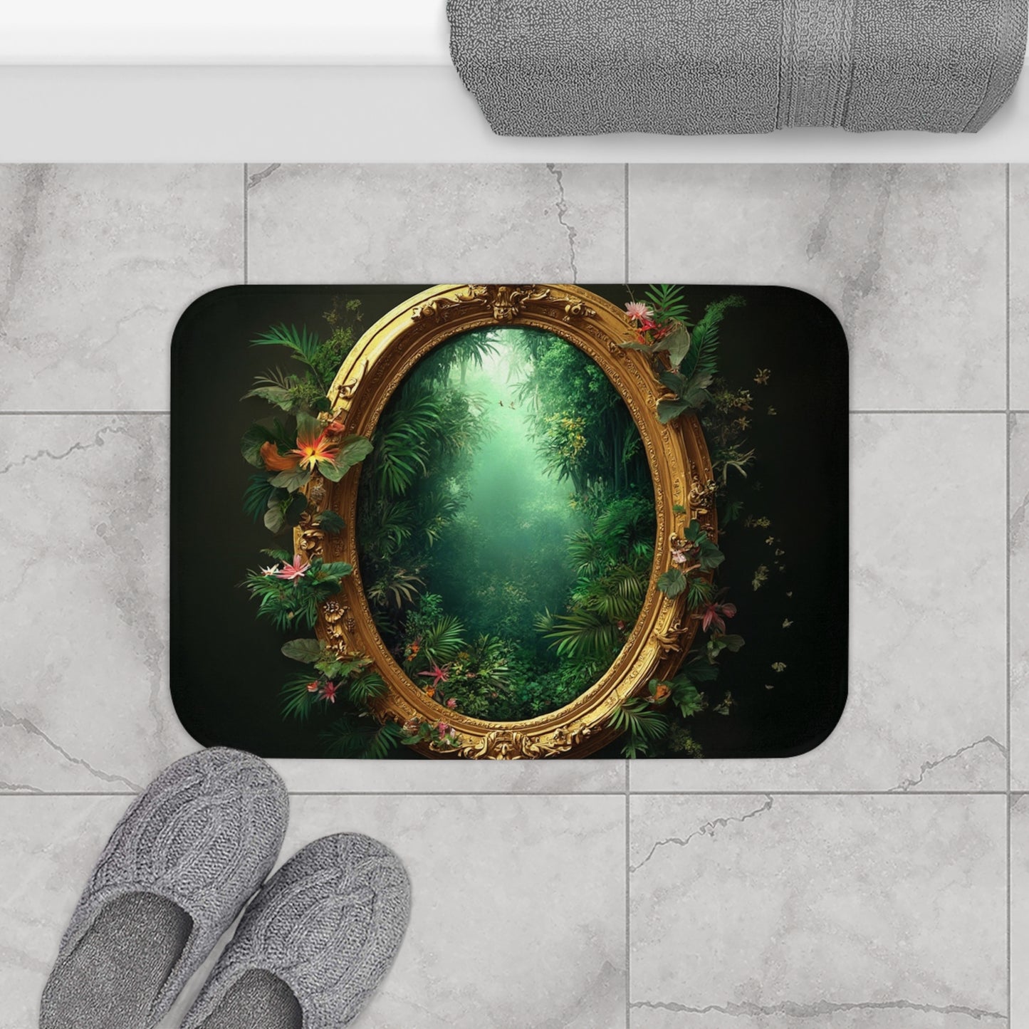 Golden Portal to Paradise Bath Mat, 2 Sizes - Tropical Vibes for Home Decor