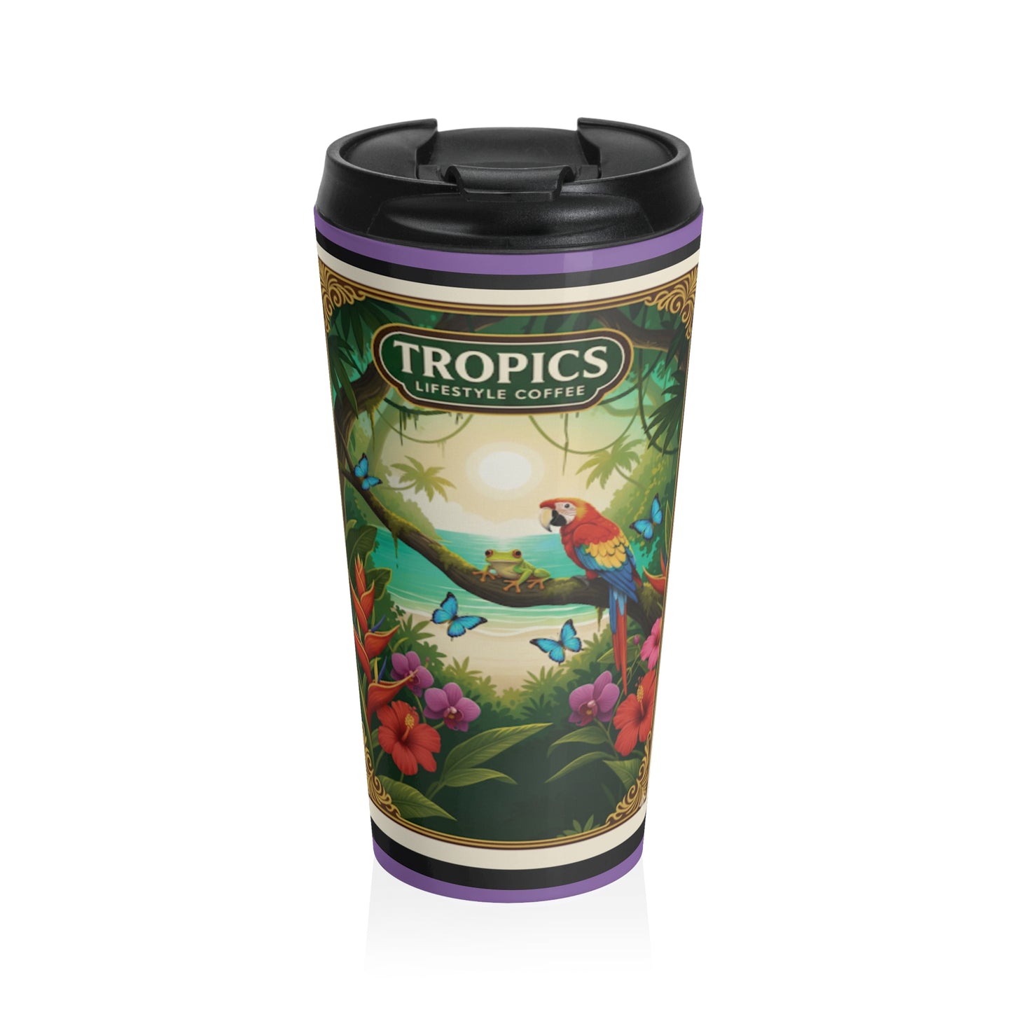 15 oz. Stainless Steel Travel Mug / Parrot & Friends, Purple