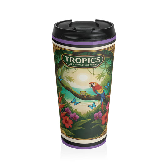 15 oz. Stainless Steel Travel Mug / Parrot & Friends, Purple