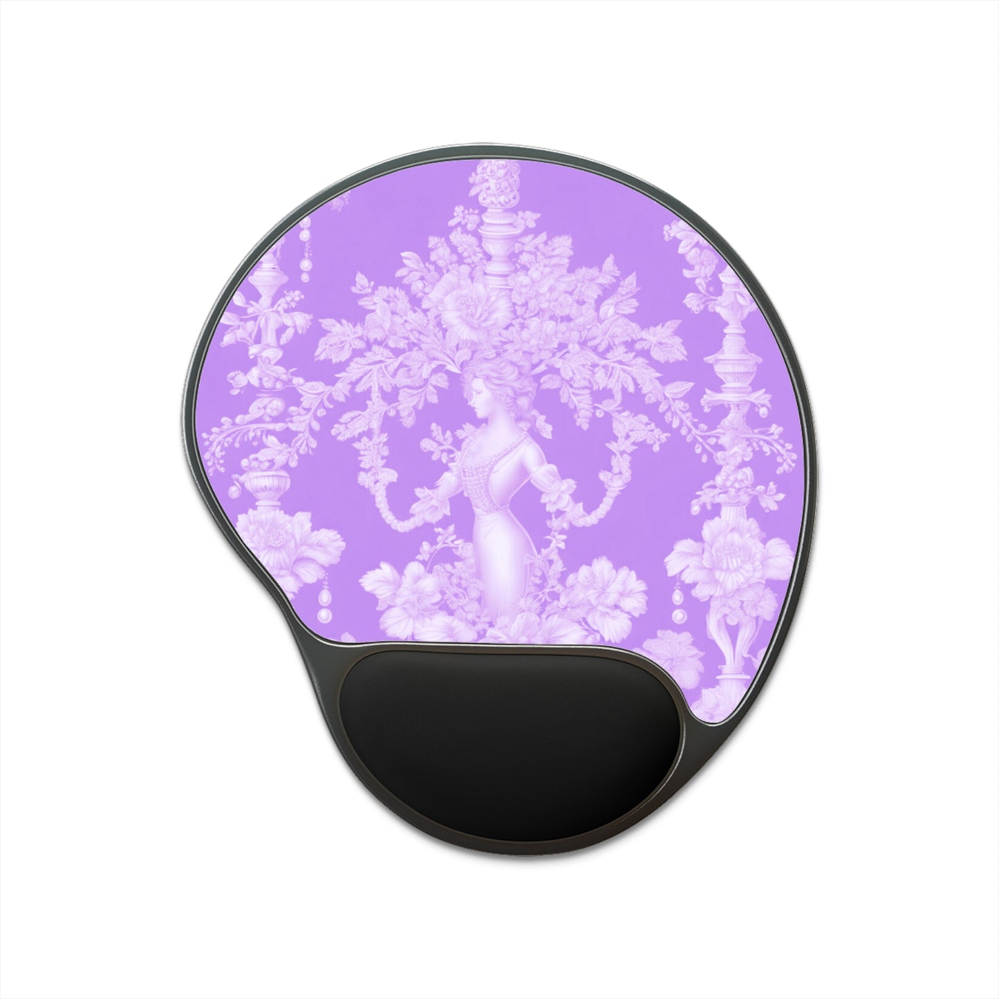 Mouse Pad With Wrist Rest, Pearl Lady Toile, Lavender