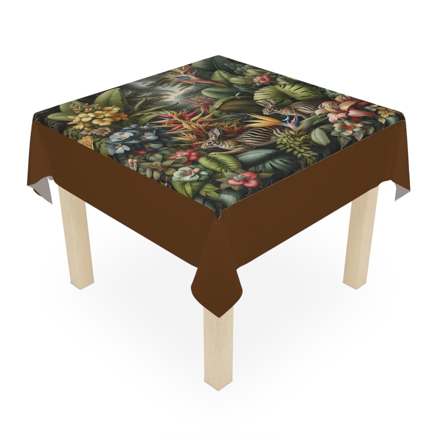 Rainforest Rabbit Outing/Brown Tablecloth, 55" x 55"