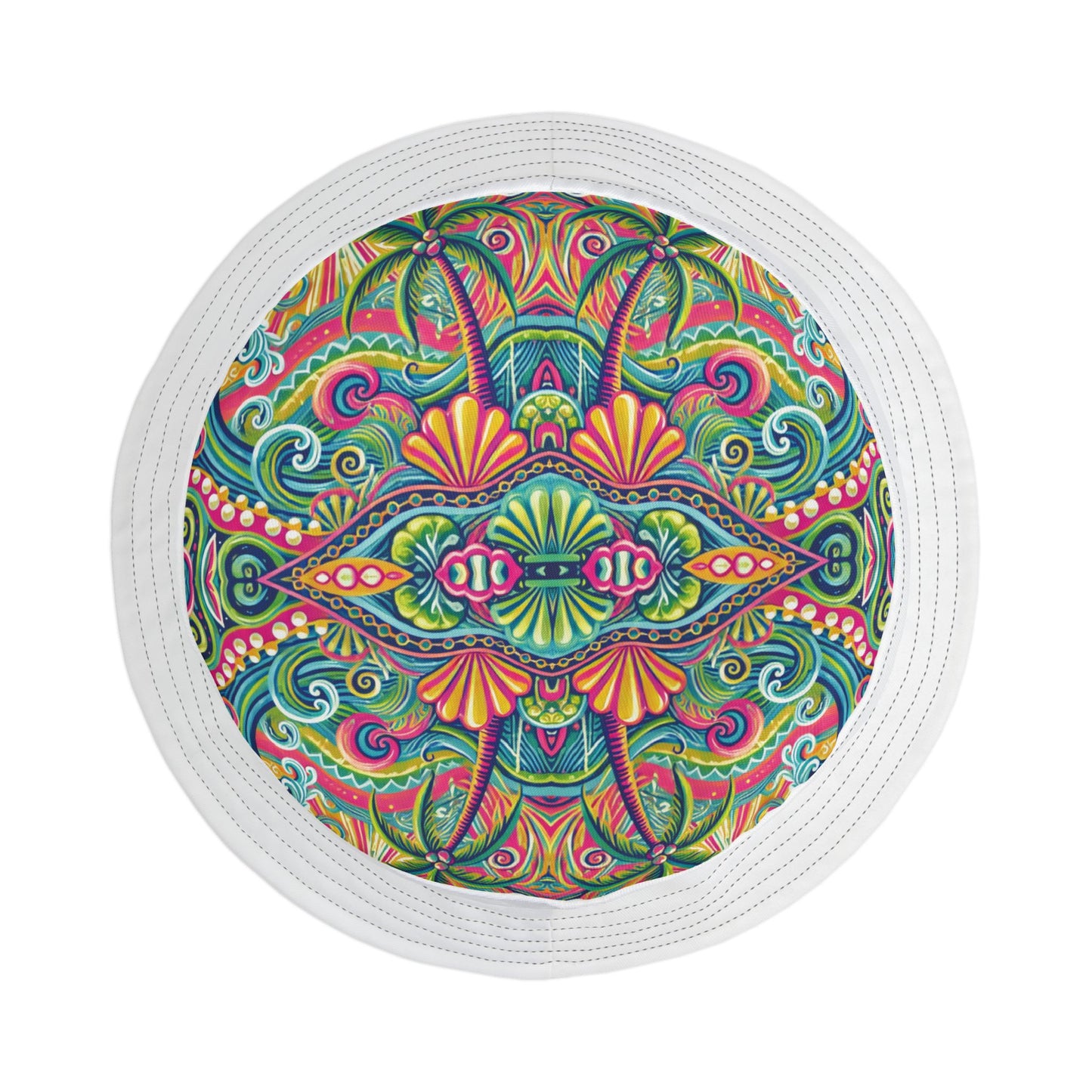 Tropical Polyester Bucket Hat, 2 Sizes - Kaleido Bay/White