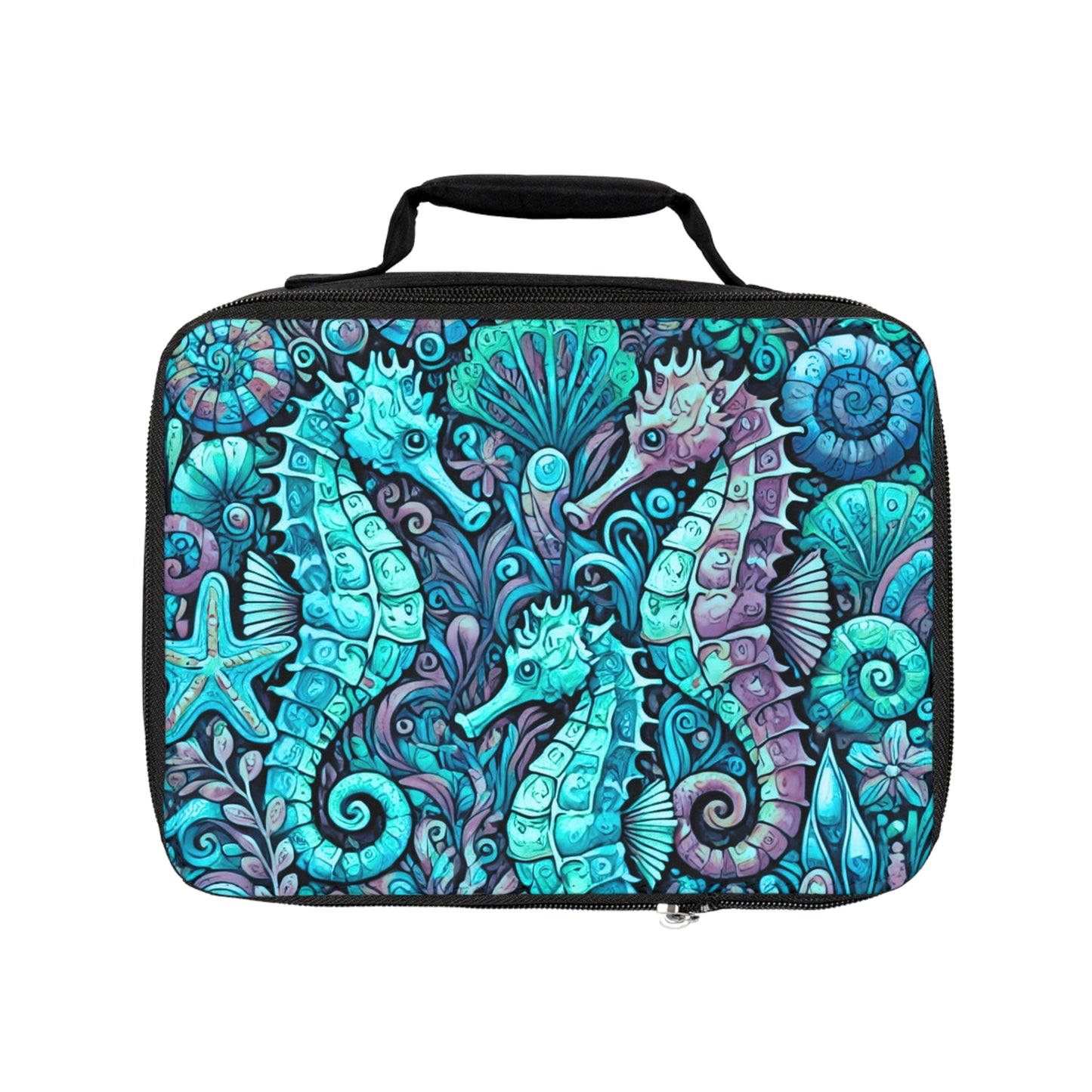 Seahorse Trio/Turquoise Lunch Bag - Eco-Friendly Insulated Tote, Adult and Child Lunchbox / Perfect for Picnics, Beach Outings