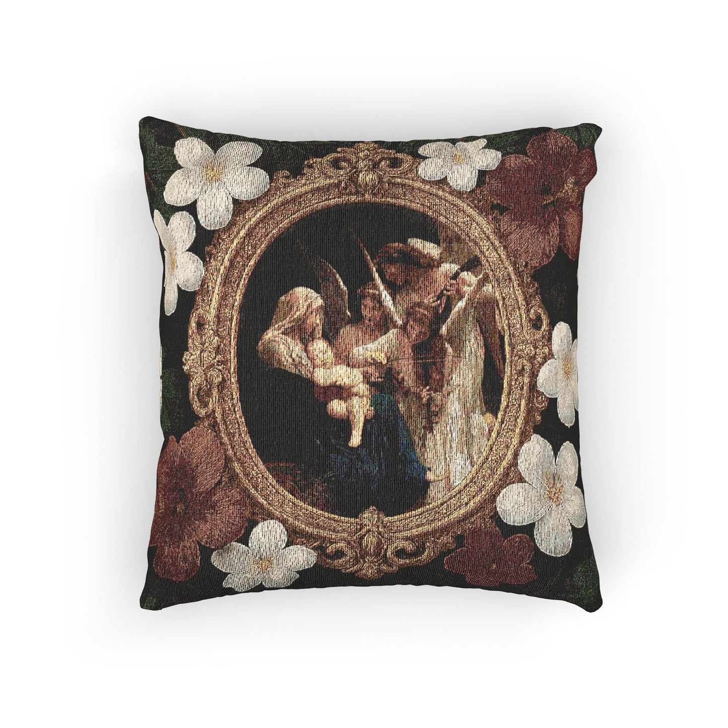 Religious Woven Pillow, 17"W x 18"L - Floral Maria and Child Design / Song of the Angels