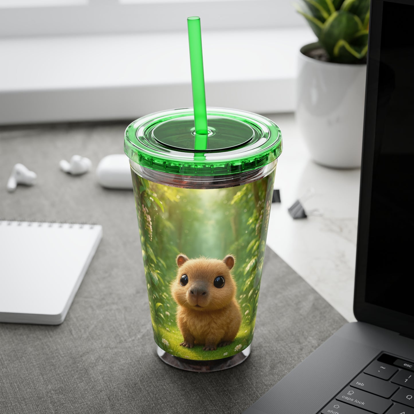 Tropical Tumbler with Straw | 16oz Colorful Travel Cup / Baby Cabybara