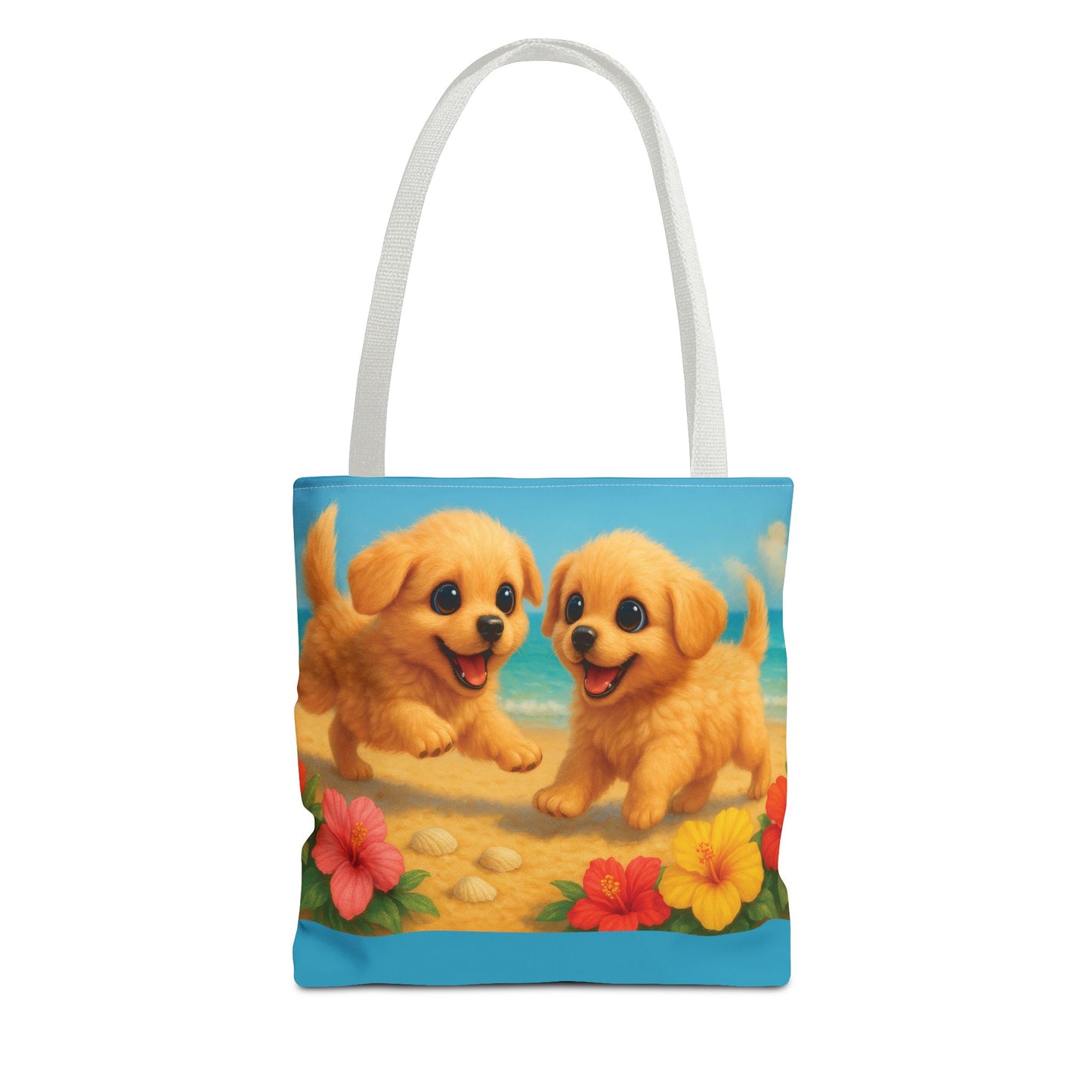 Two Puppies on Beach Tote Bag - 3 Sizes