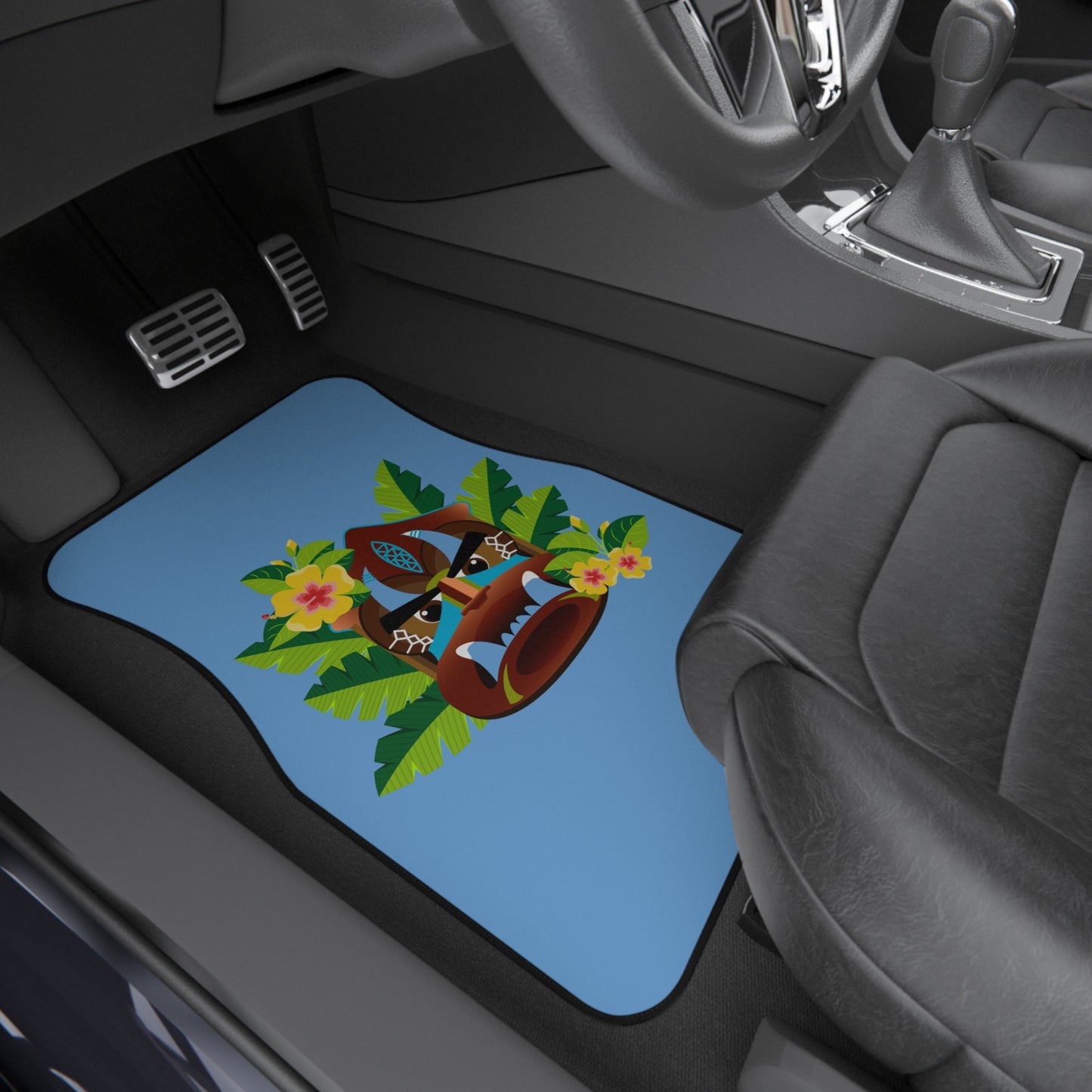 Tropical Tiki Boss Kimo Car Floor Mats - SET of 2, light blue